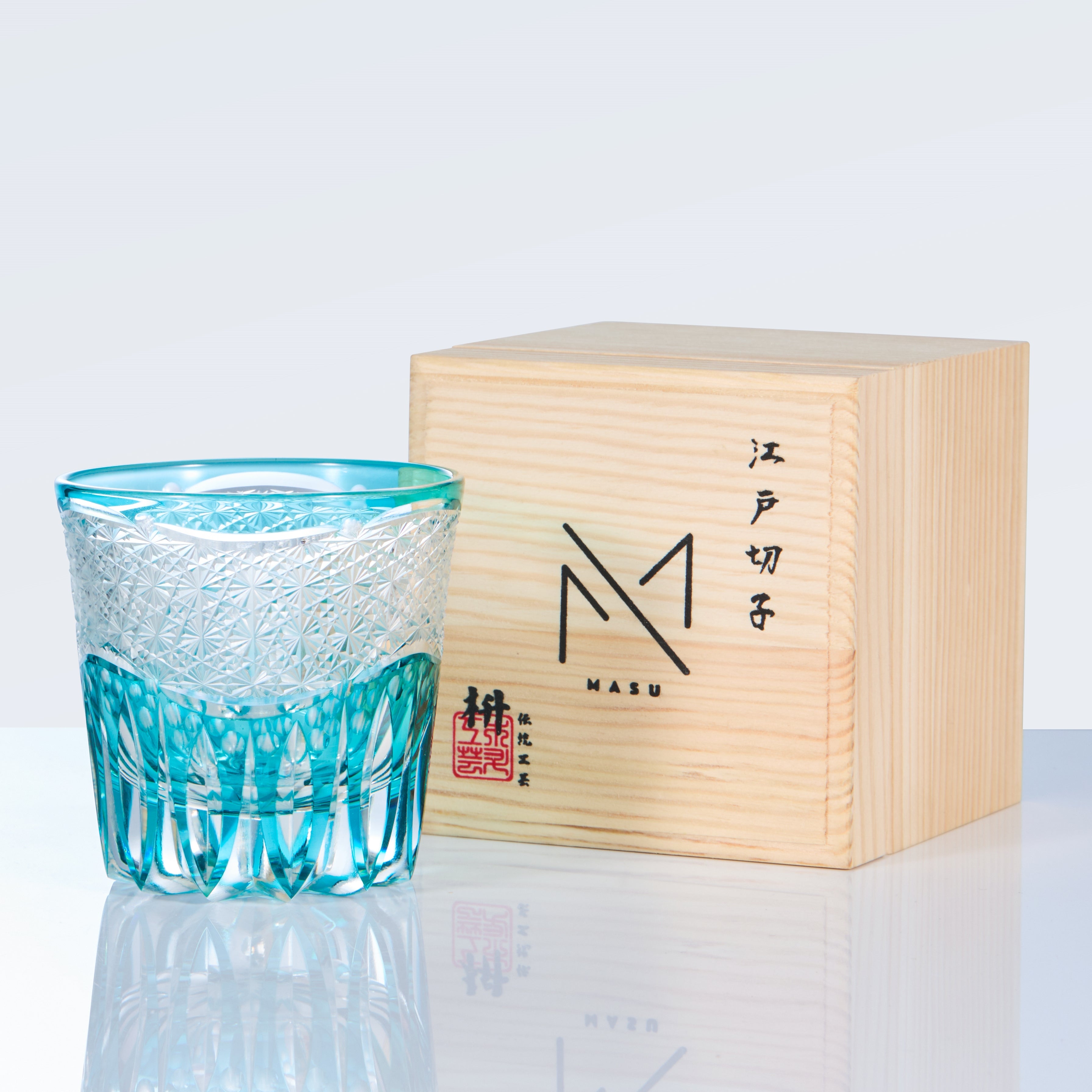 Edo Kiriko Handcrafted Aokiku Whisky Glass With Wooden Box