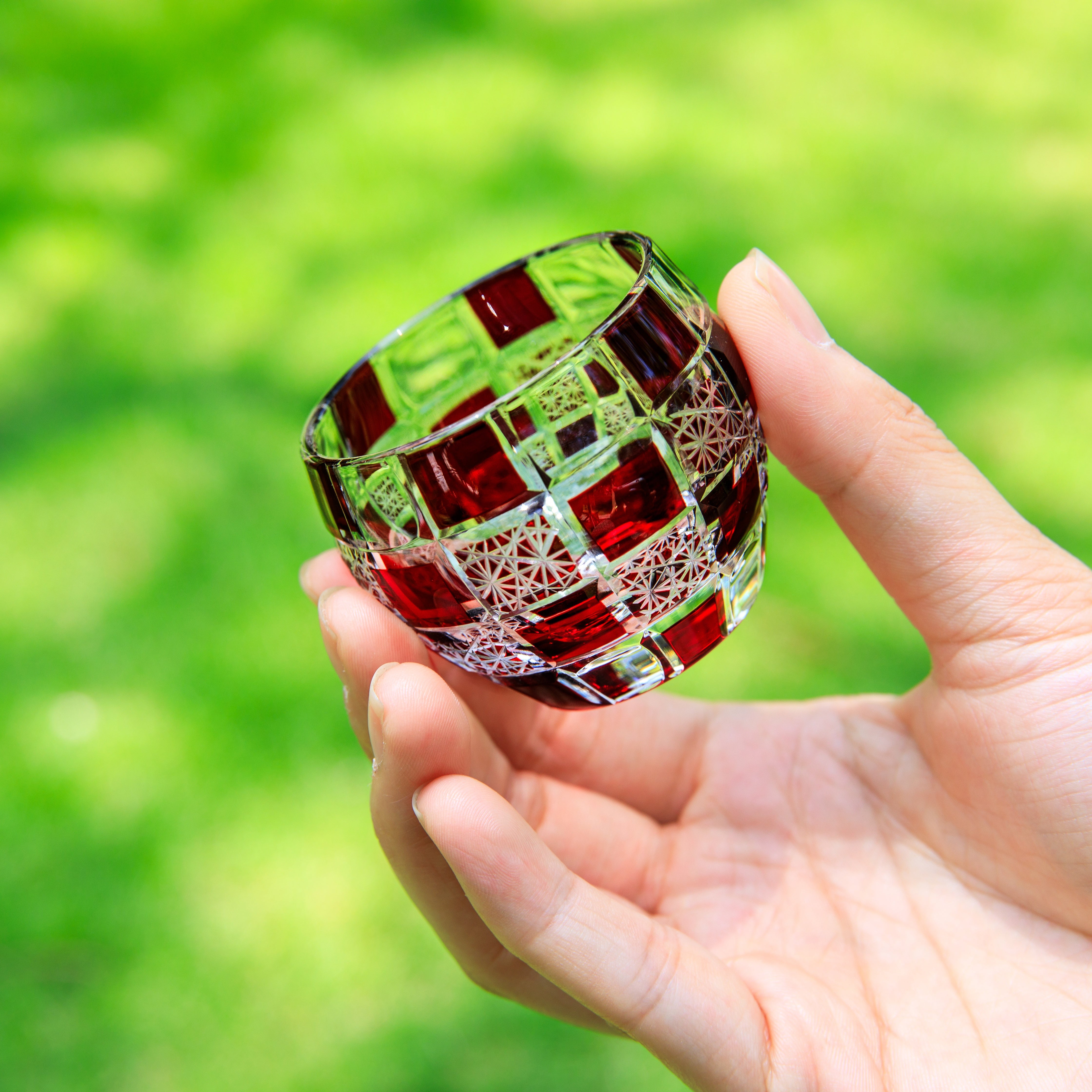 Edo Kiriko Handcrafted Aka Sake Glass Collection