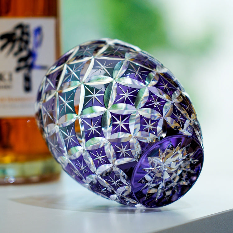 Edo Kiriko Handcrafted Violet Shippo Whisky Glass With Wooden Box