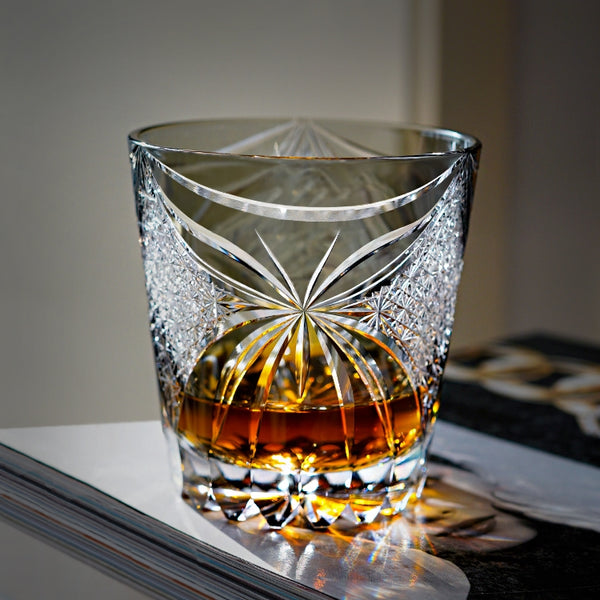 Edo Kiriko Handcrafted Inkstone Grey Butterfly Whiskey Glass With Wooden Box