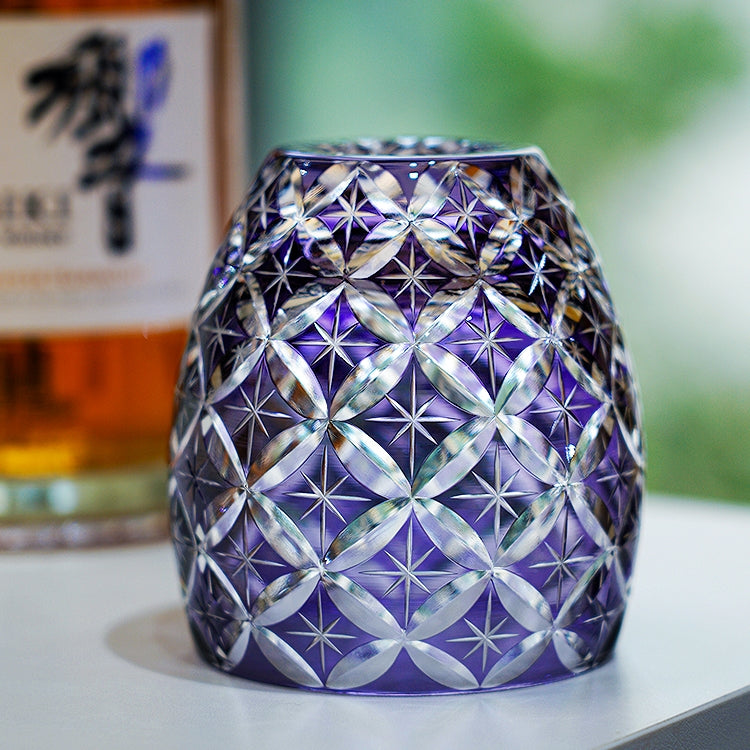Edo Kiriko Handcrafted Violet Shippo Whisky Glass With Wooden Box