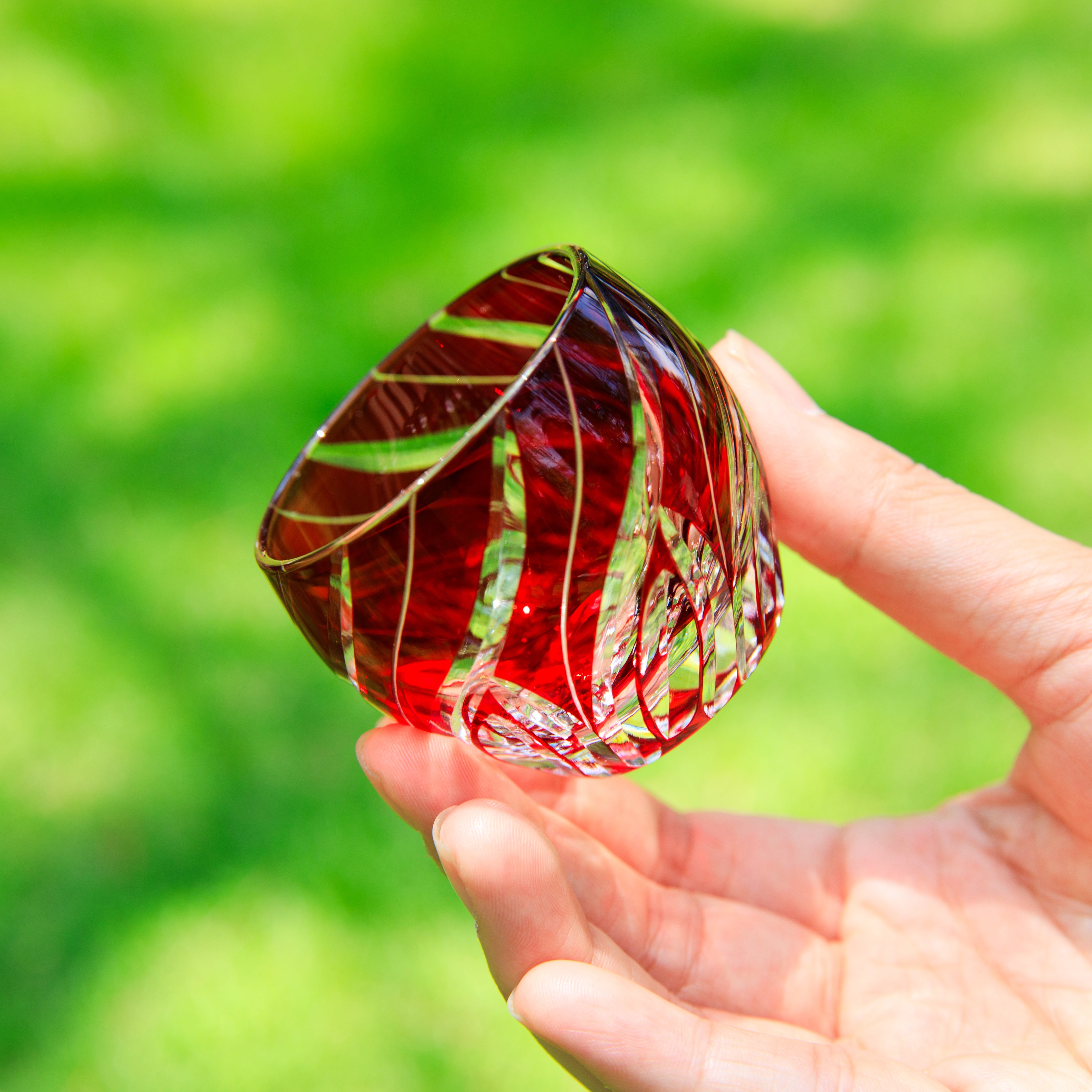 Edo Kiriko Handcrafted Aka Sake Glass Collection