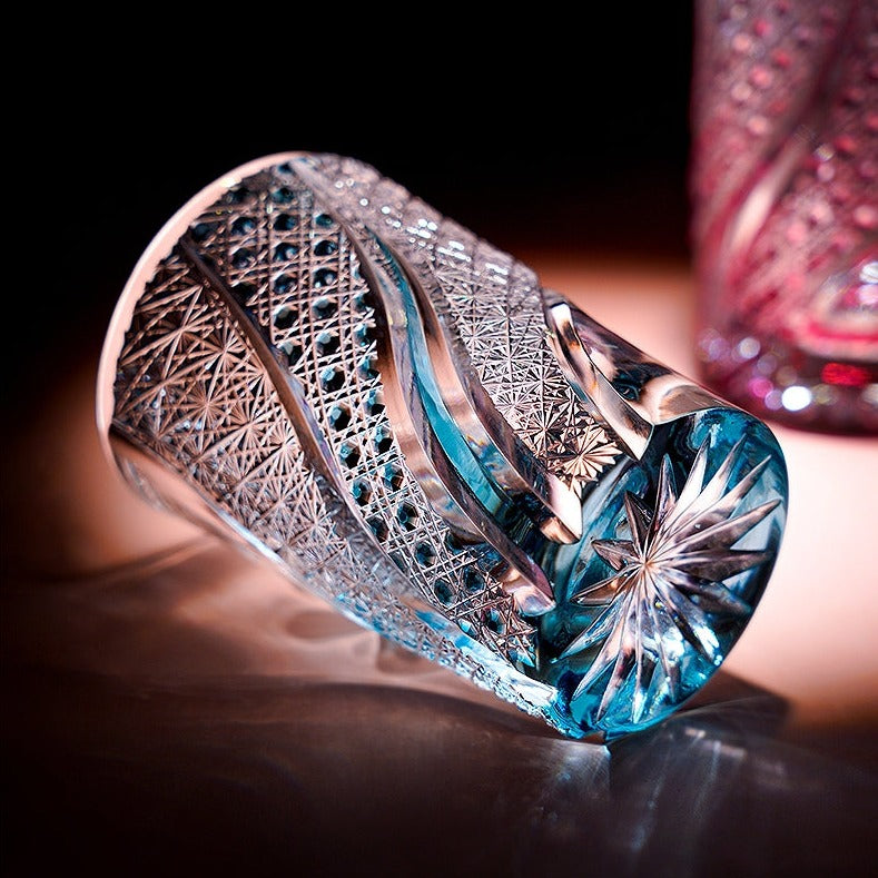 Edo Kiriko Handcrafted Azure Koi Whisky Glass With Wooden Box