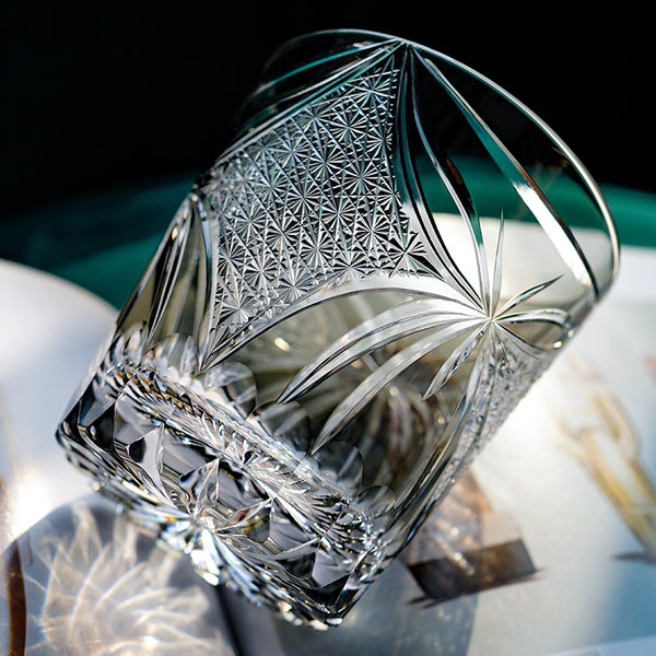 Edo Kiriko Handcrafted Inkstone Grey Butterfly Whiskey Glass With Wooden Box