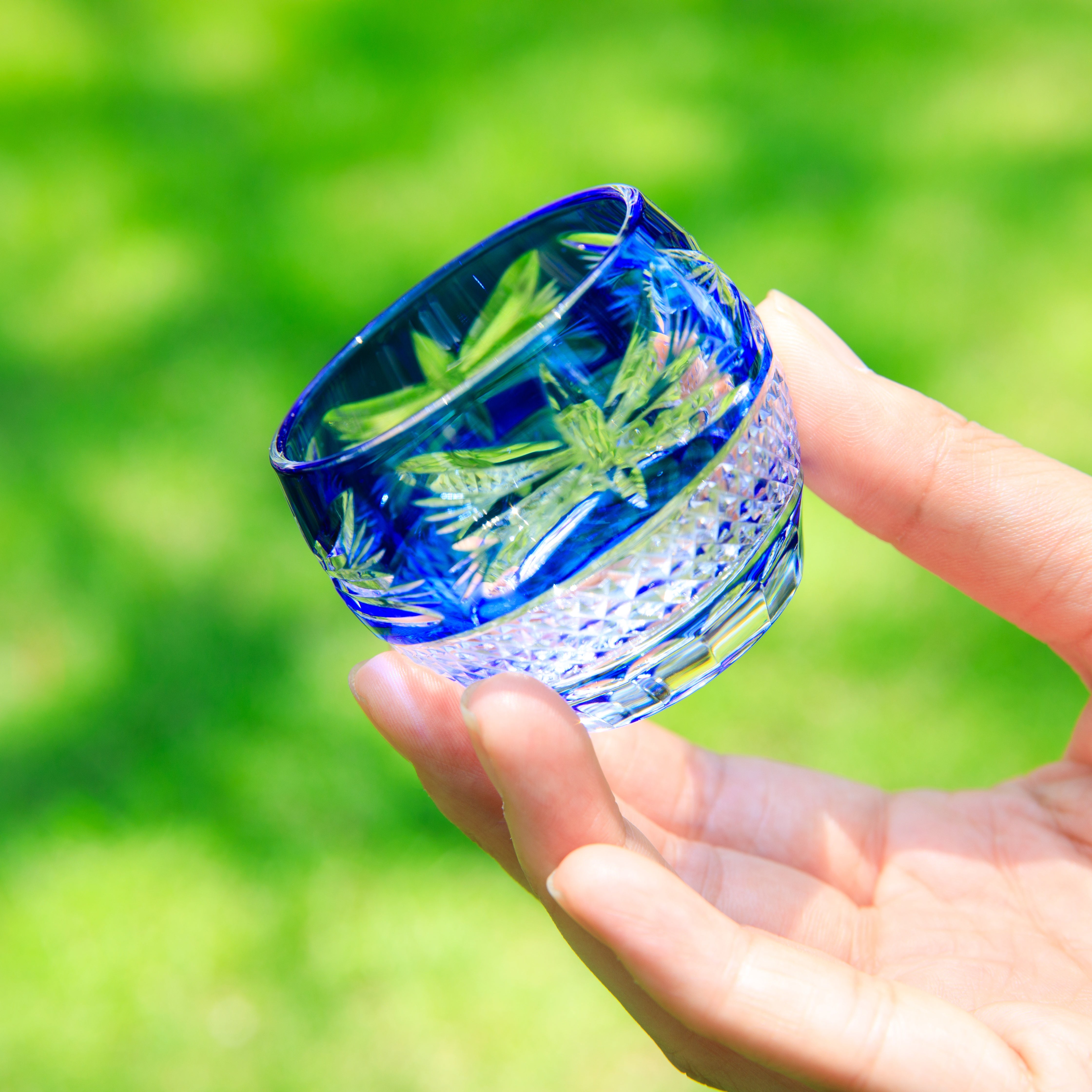 Edo Kiriko Handcrafted Ruri Ochoko Sake Glass Collection