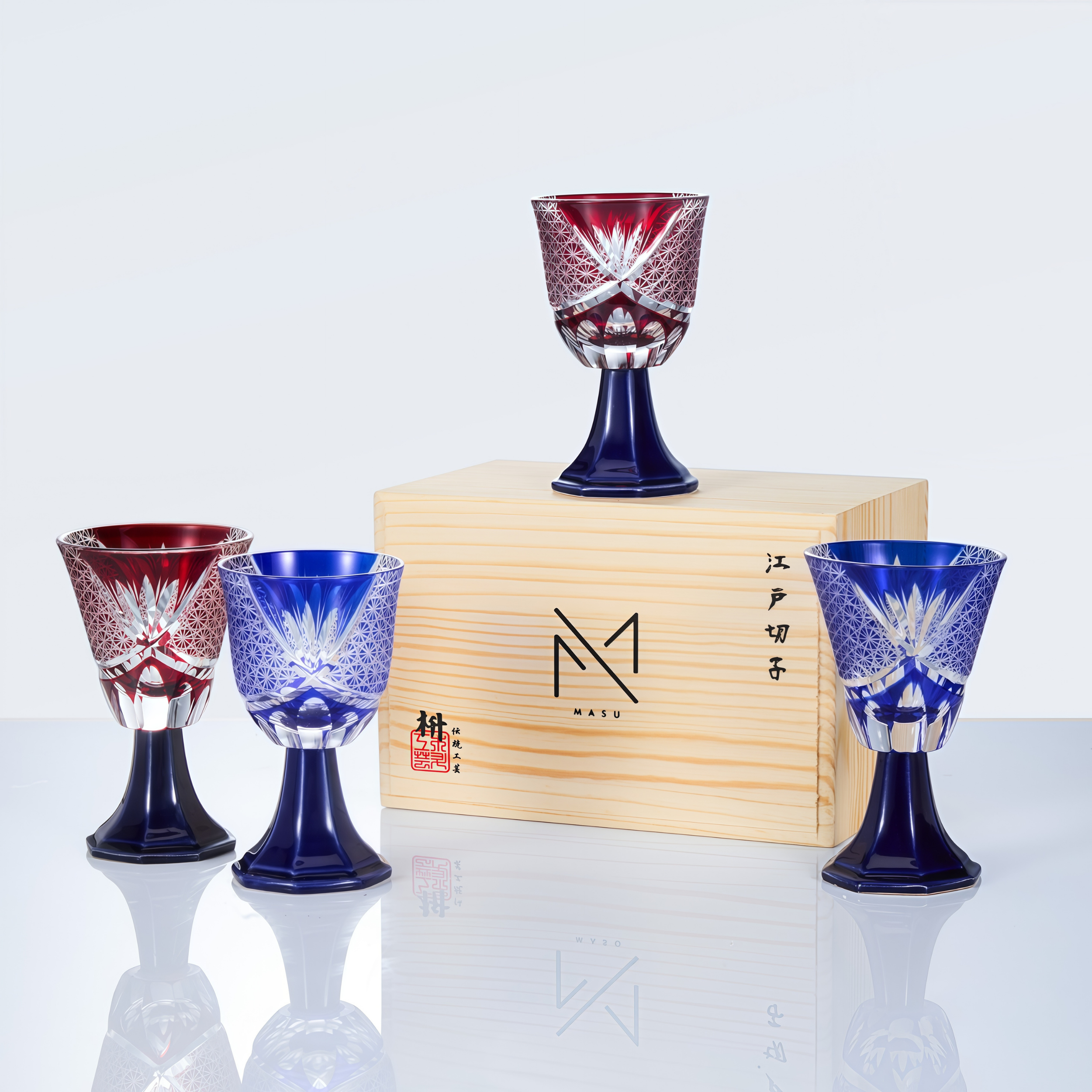 Edo Kiriko Handcrafted Hanabishi Goblet Glass Collection