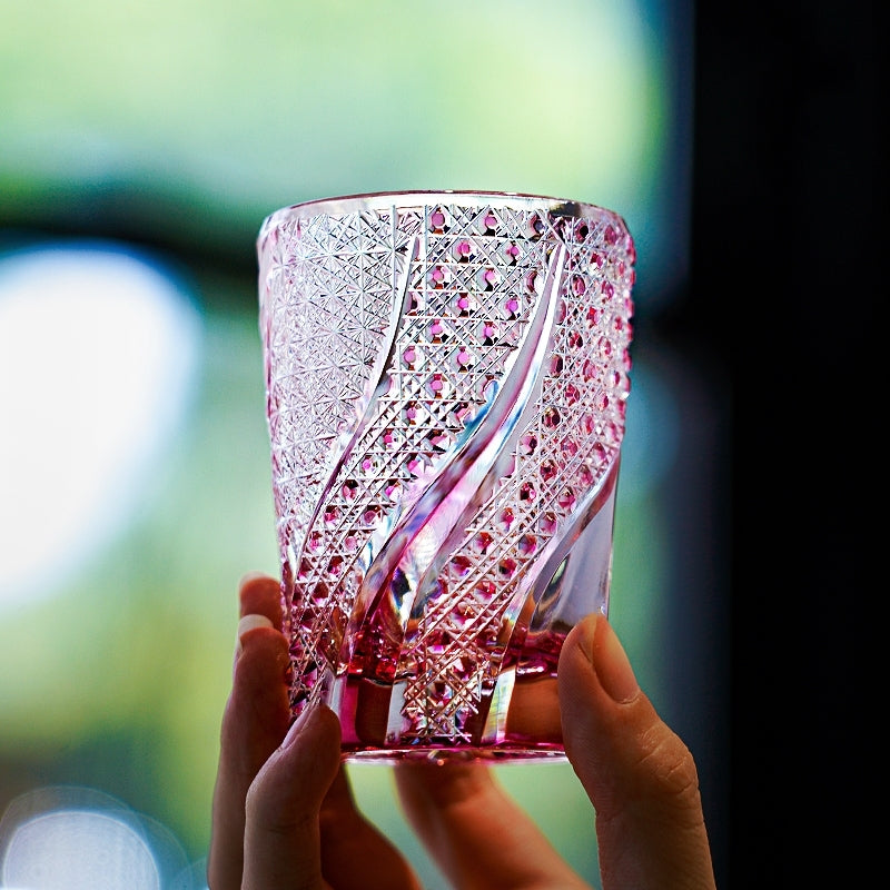 Edo Kiriko Handcrafted Rose Koi Whisky Glass With Wooden Box