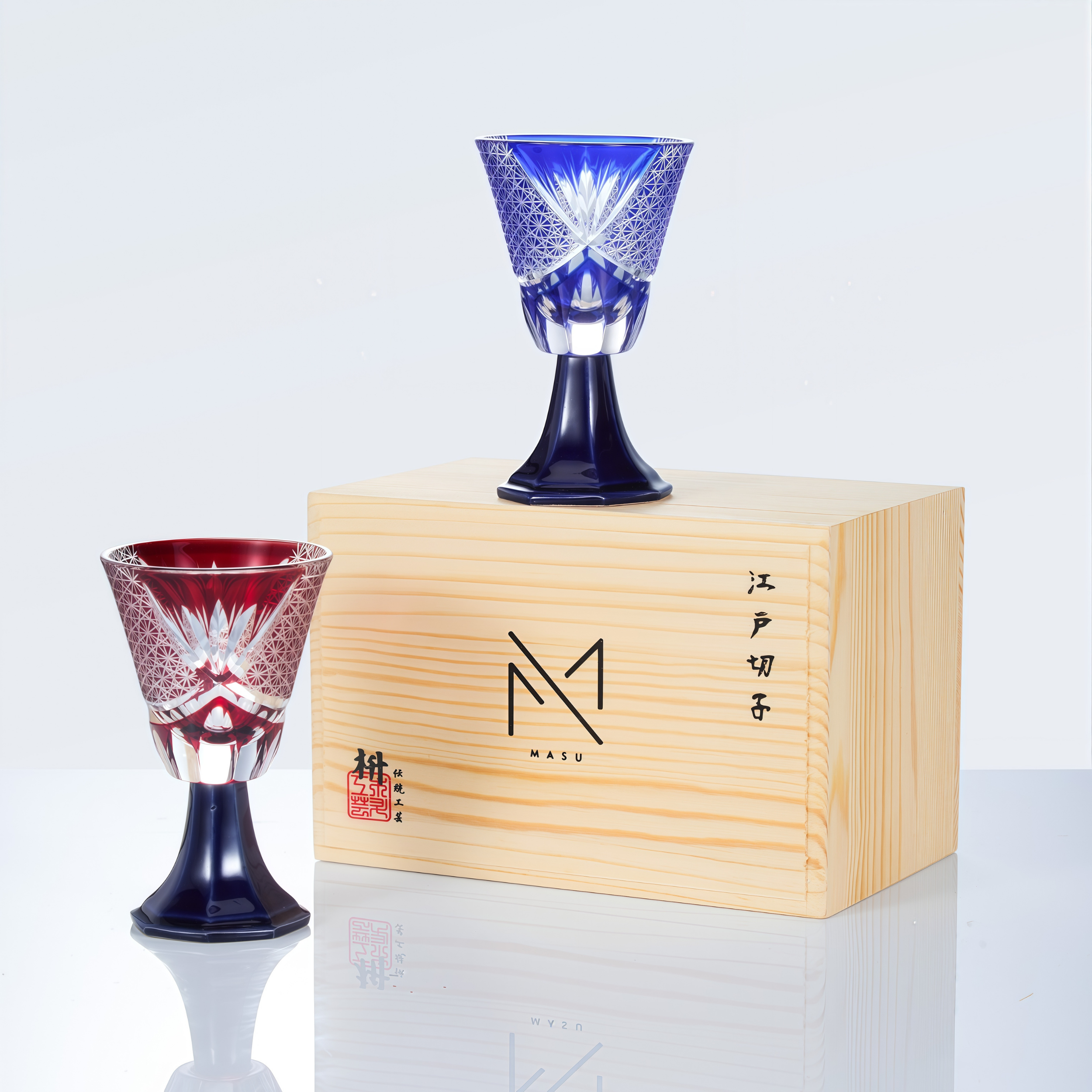 Edo Kiriko Handcrafted Hanabishi Goblet Glass Collection