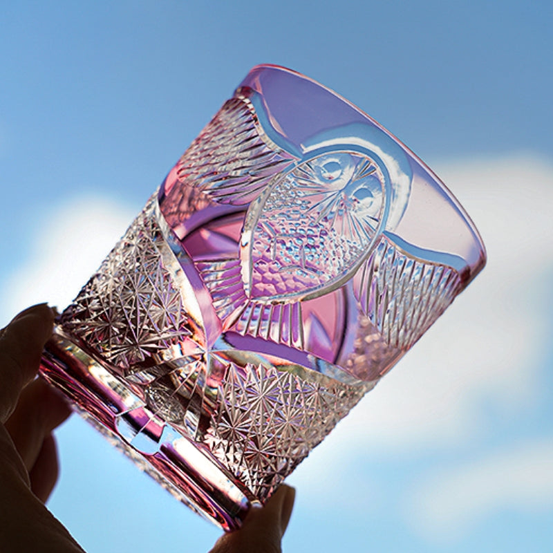 Edo Kiriko Handcrafted Ruby Nocturne Whisky Glass With Wooden Box