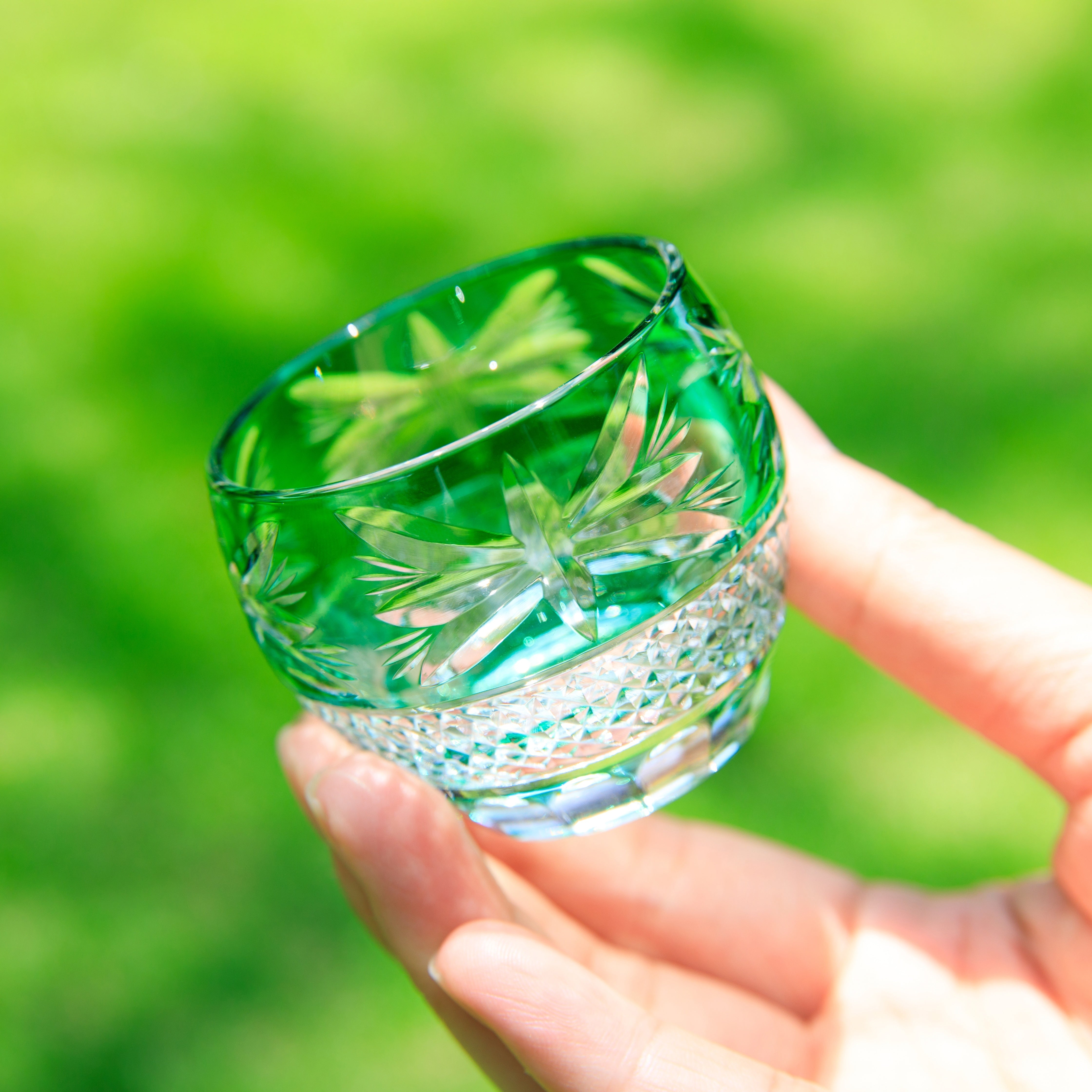 Edo Kiriko Handcrafted Midoriha Guinomi Sake Glass Collection