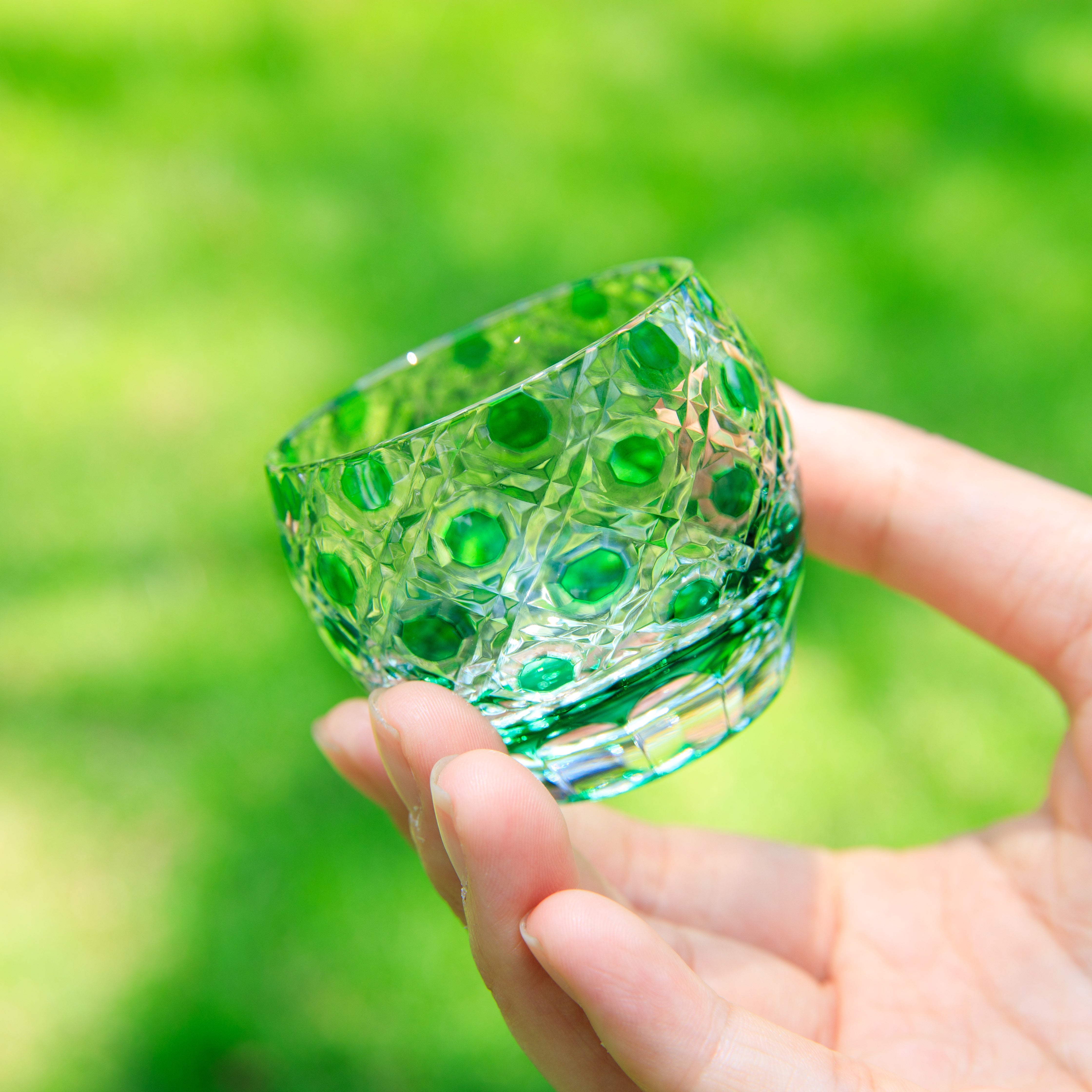 Edo Kiriko Handcrafted Midoriha Guinomi Sake Glass Collection