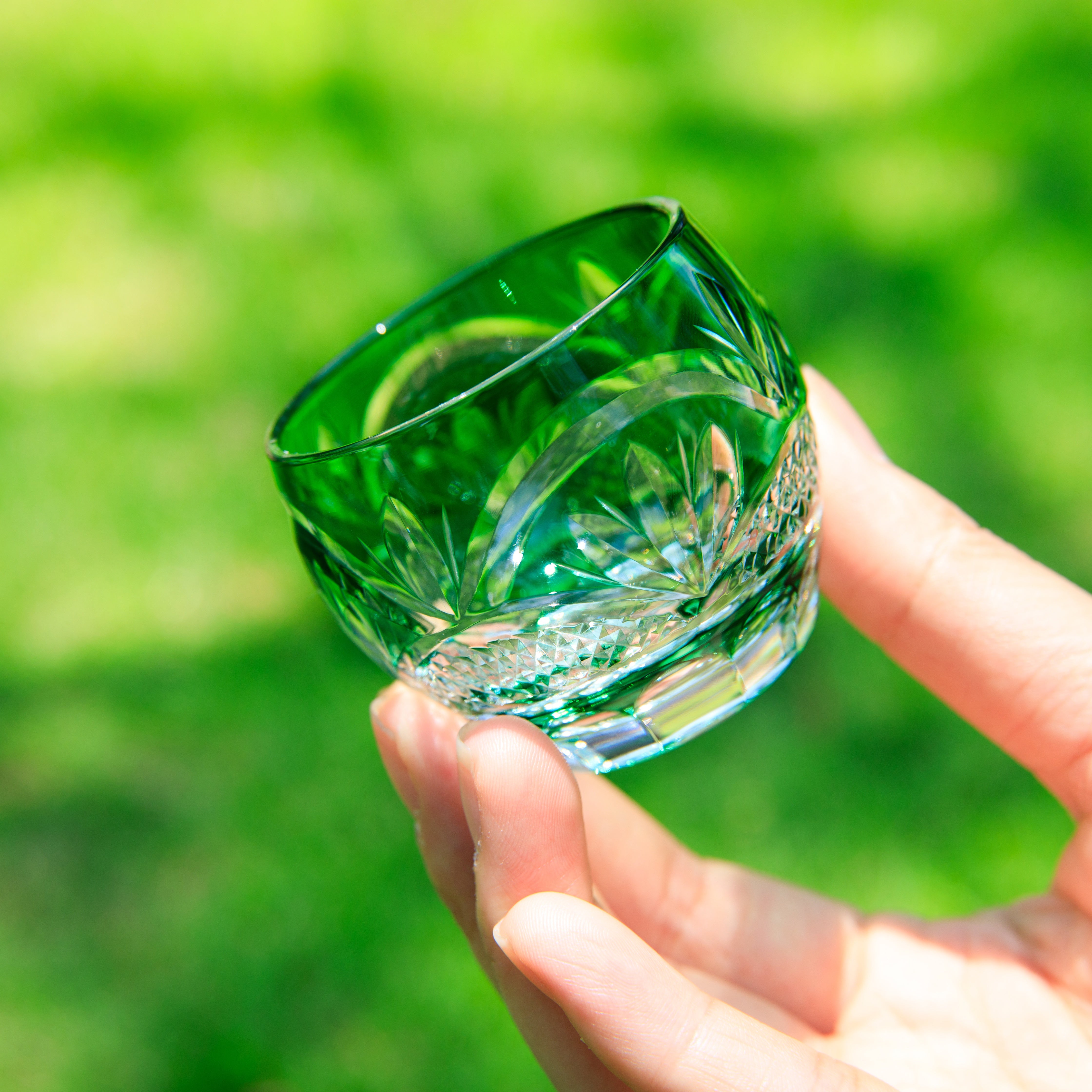 Edo Kiriko Handcrafted Midoriha Guinomi Sake Glass Collection