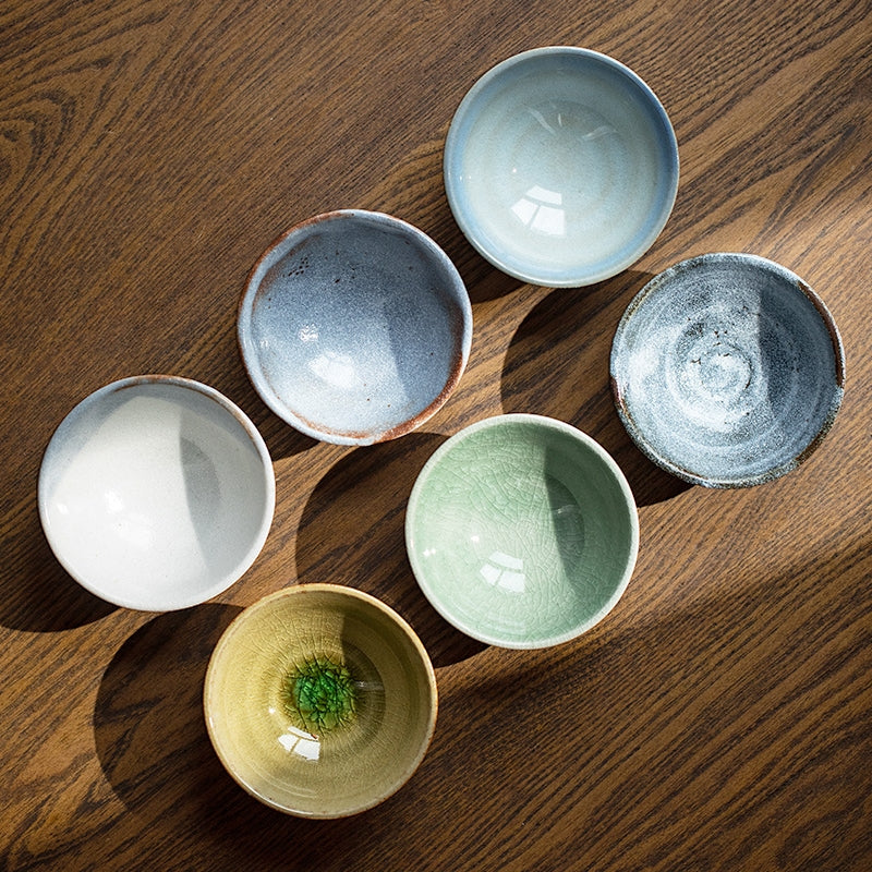 Hatsuichi Shino Ware Handcrafted Rokkyaku Tea Cups Set