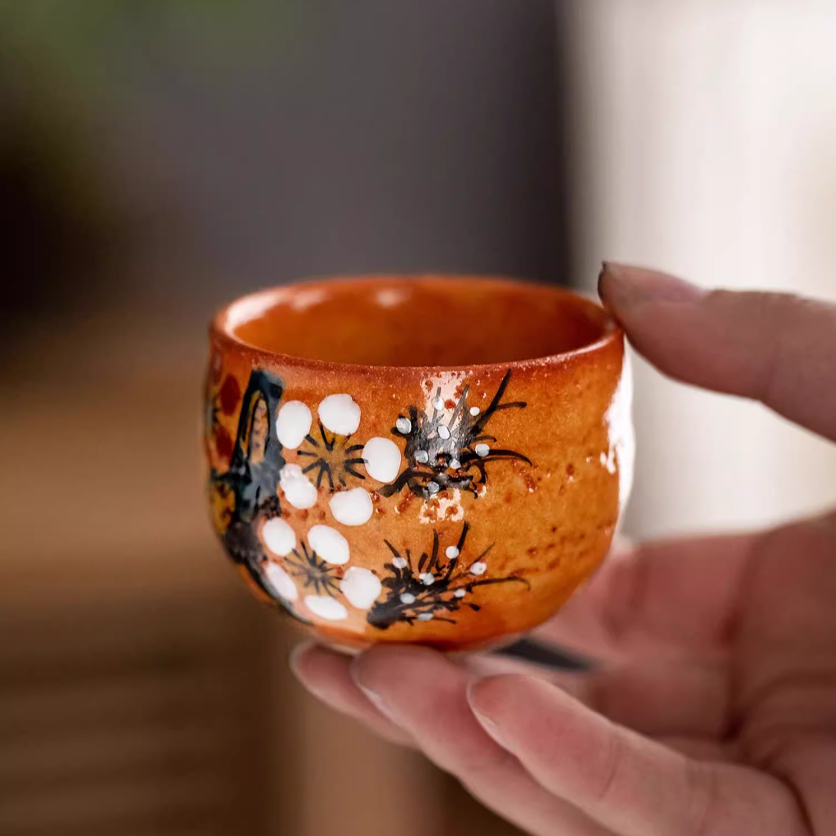 Kutaniyaki Handcrafted Goh-Souka Tea Cup Set of Five with Wooden Box