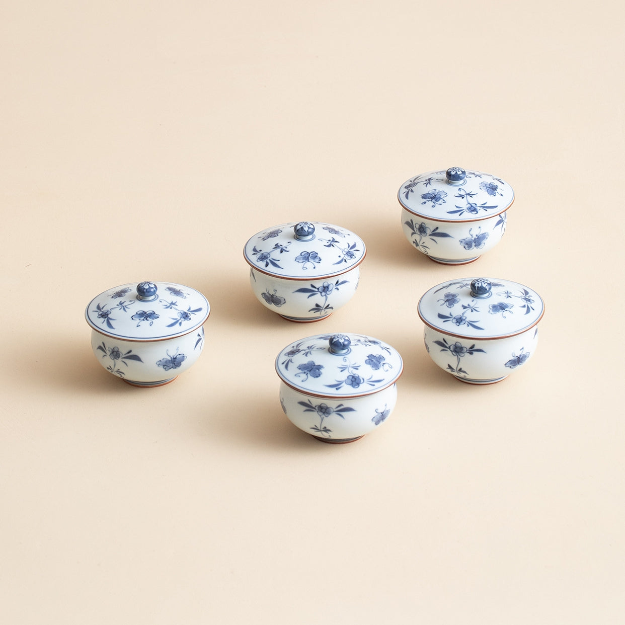 Arita Ware Hana Chobu Lidded Teacup Set of Five