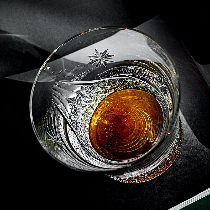 Edo Kiriko Handcrafted Fuji no Mine Whisky Glass With Wooden Box