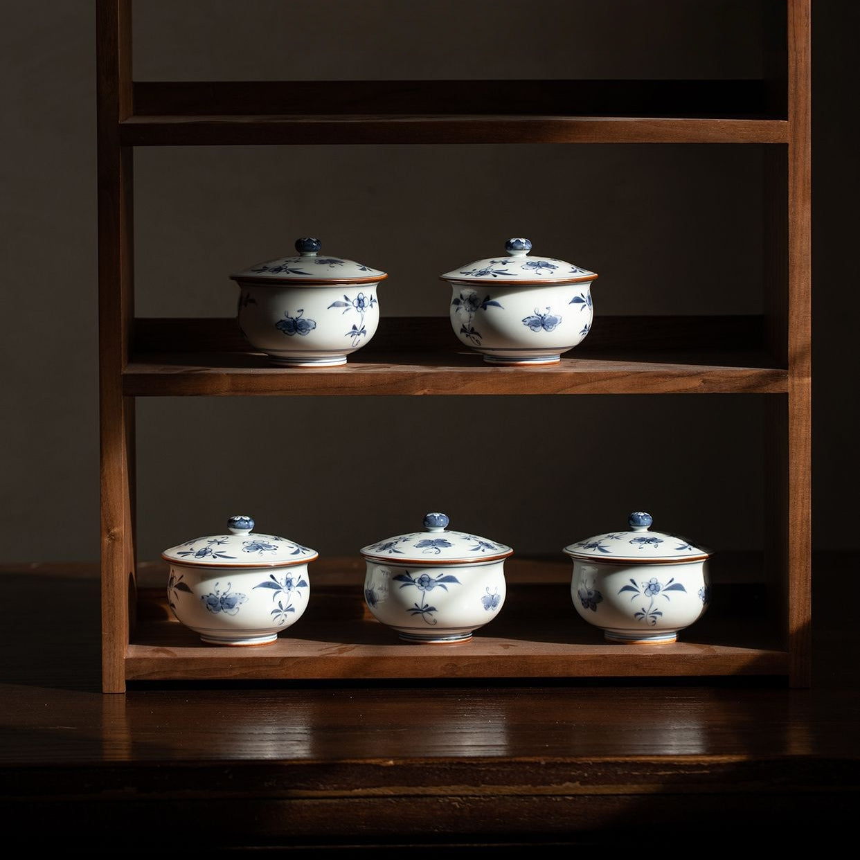 Arita Ware Hana Chobu Lidded Teacup Set of Five