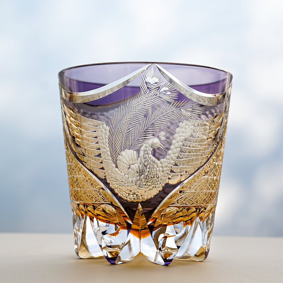 Edo Kiriko Handcrafted Dancing Phoenix Whisky Glass With Wooden Box