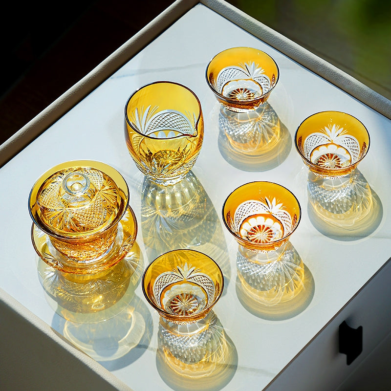 Amber Chrysanthemum Handcrafted Tea Set