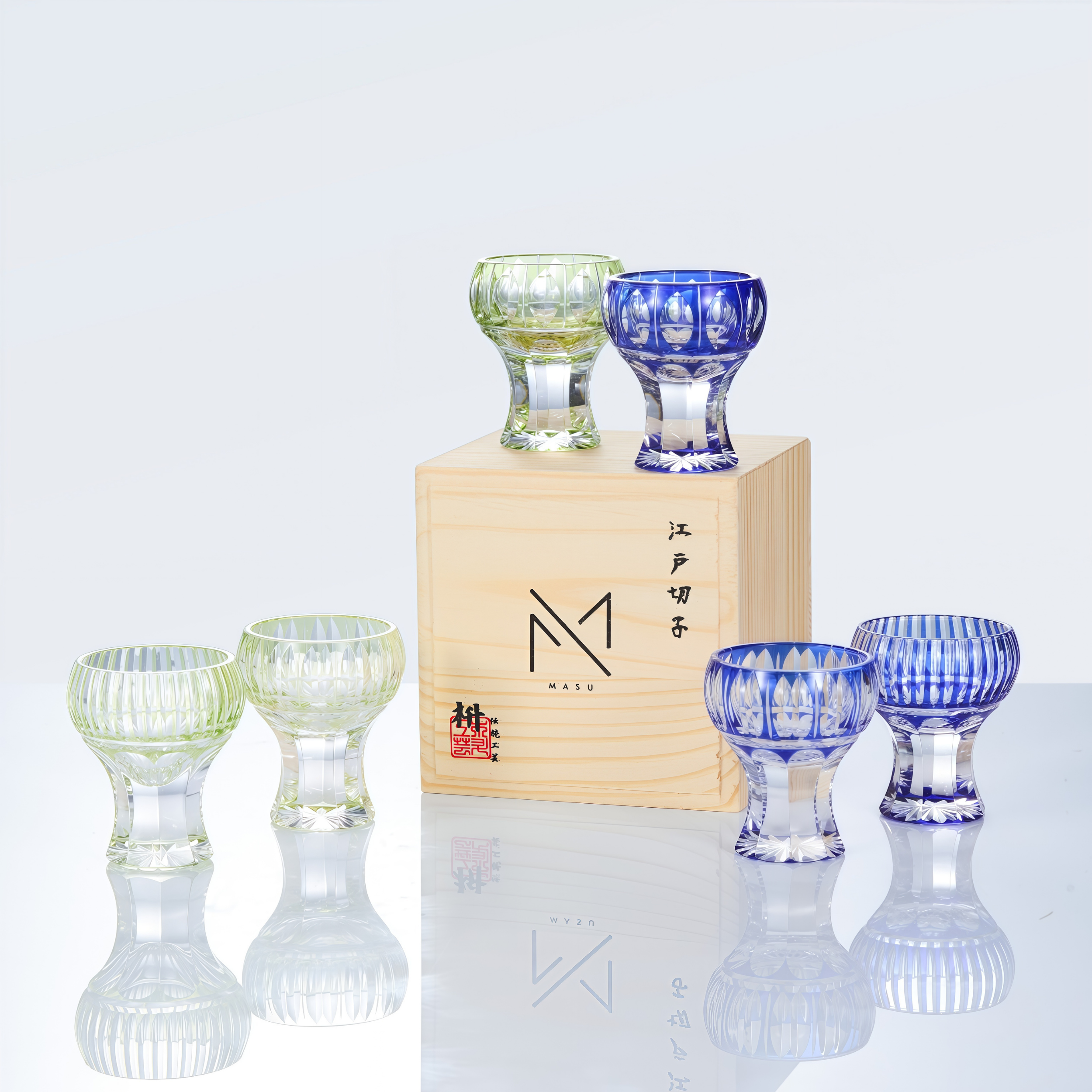 Edo Kiriko Handcrafted Kinpu Sake Glass Collection