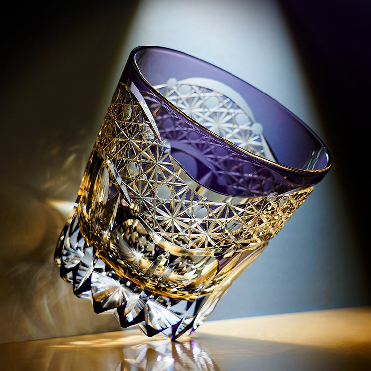 Edo Kiriko Handcrafted Amethyst Prism Whisky Glass With Wooden Box