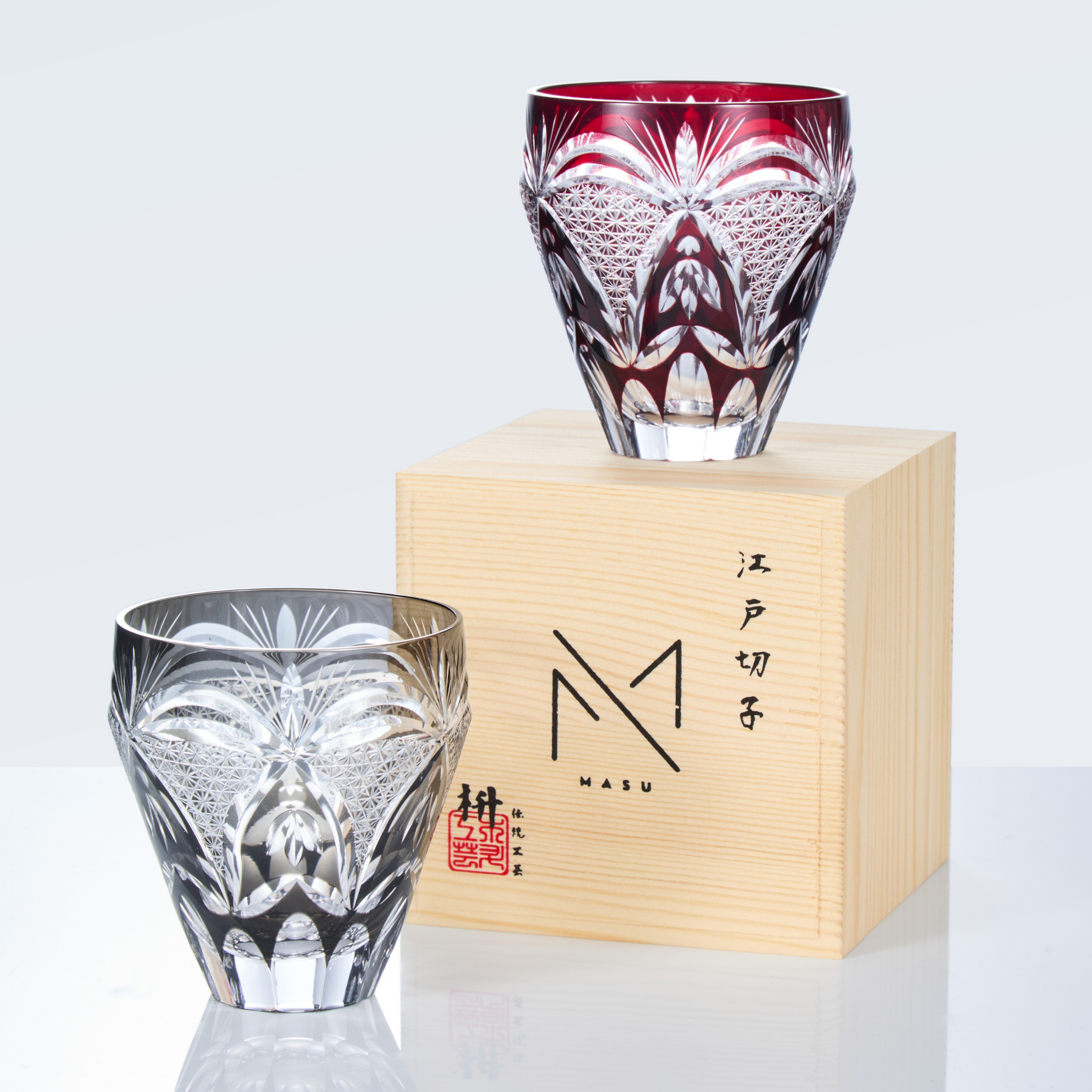 Edo Kiriko Handcrafted Kohaku Sakura Whisky Glass Collection