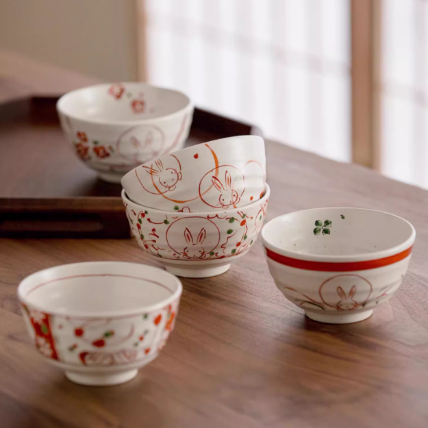 Mino Ware Fuka Rabbit Ceramic Bowl Set of Five