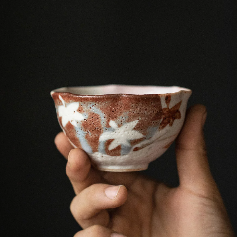 Ensemble de cinq bols Kobachi en céramique fait à la main Momiji de Shino Ware