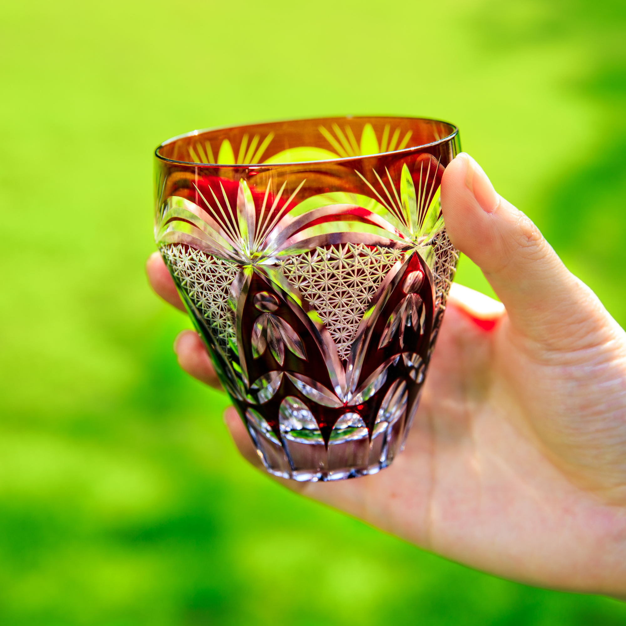 Edo Kiriko Handcrafted Kohaku Sakura Whisky Glass Collection