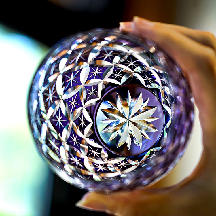 Edo Kiriko Handcrafted Violet Shippo Whisky Glass With Wooden Box