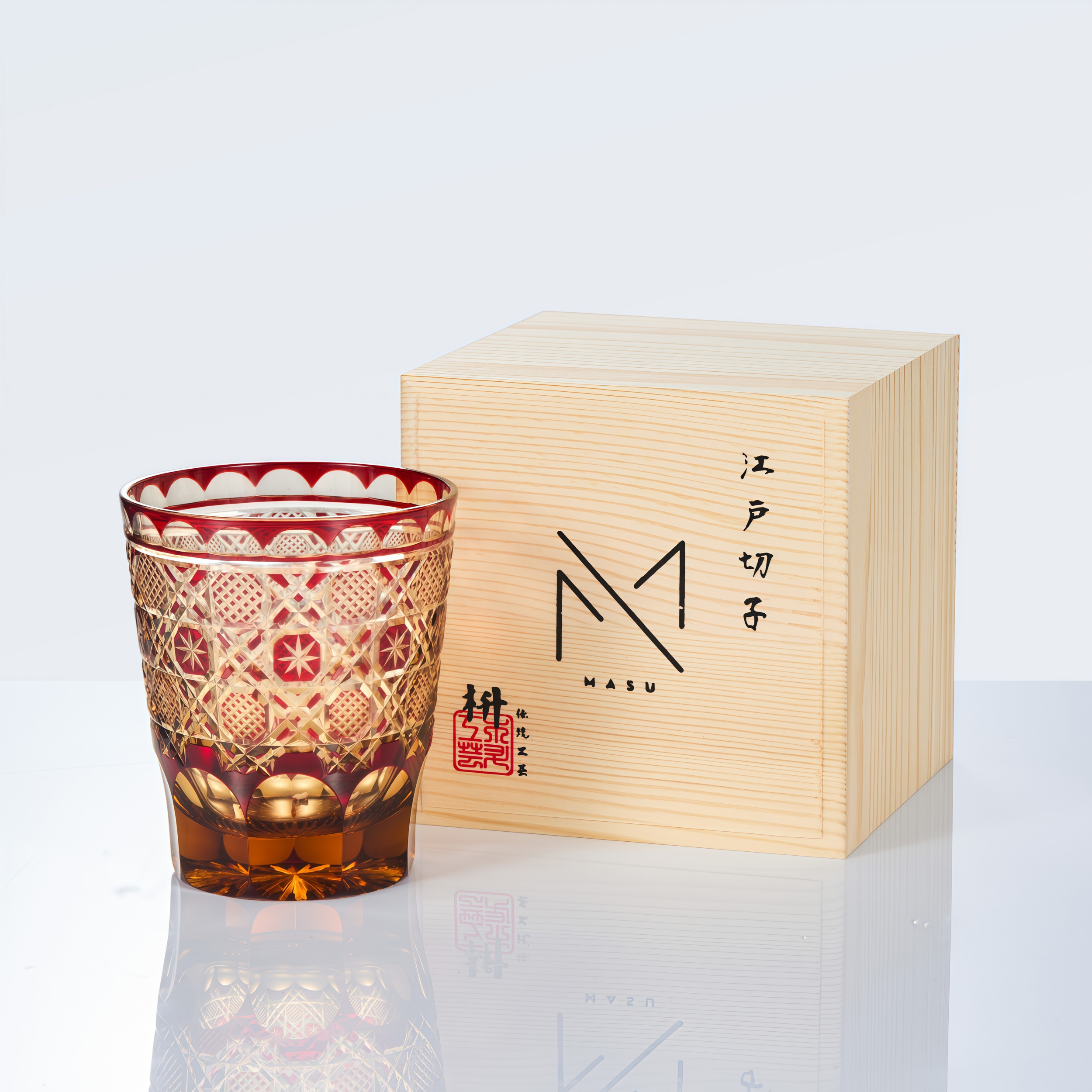 Edo Kiriko Handcrafted Akane Komon Whisky Glass Collection