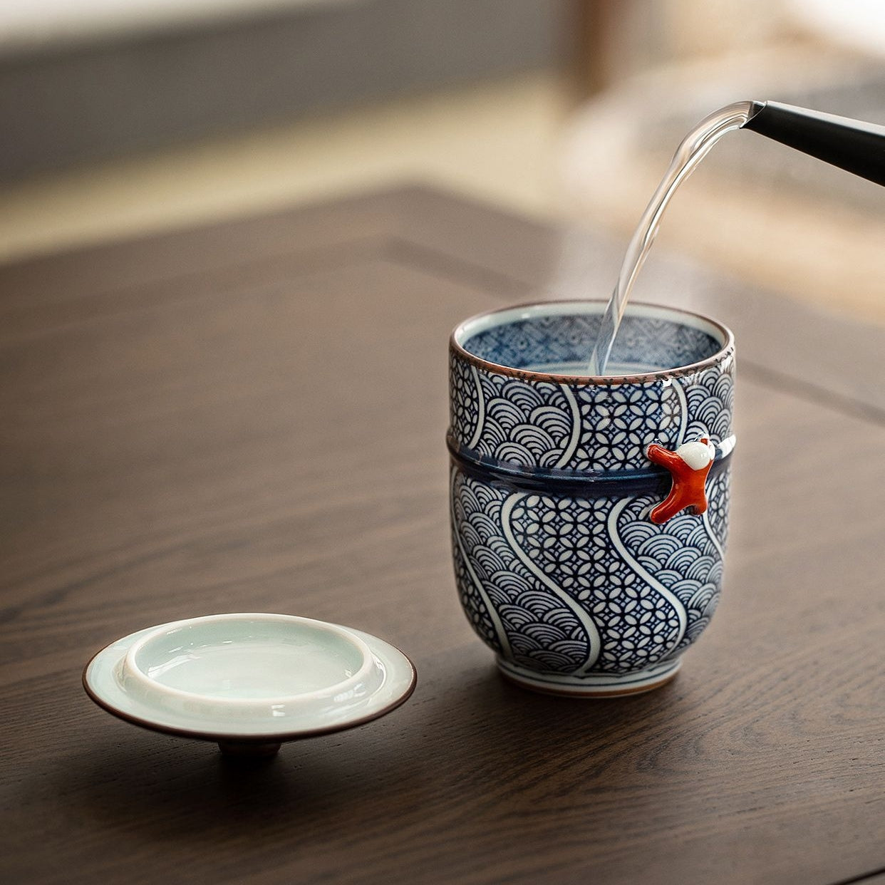 Arita Ware Seigaiha Shippou Lidded Ceramic Teacup