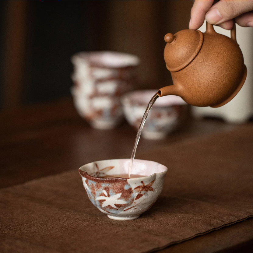Ensemble de cinq bols Kobachi en céramique fait à la main Momiji de Shino Ware