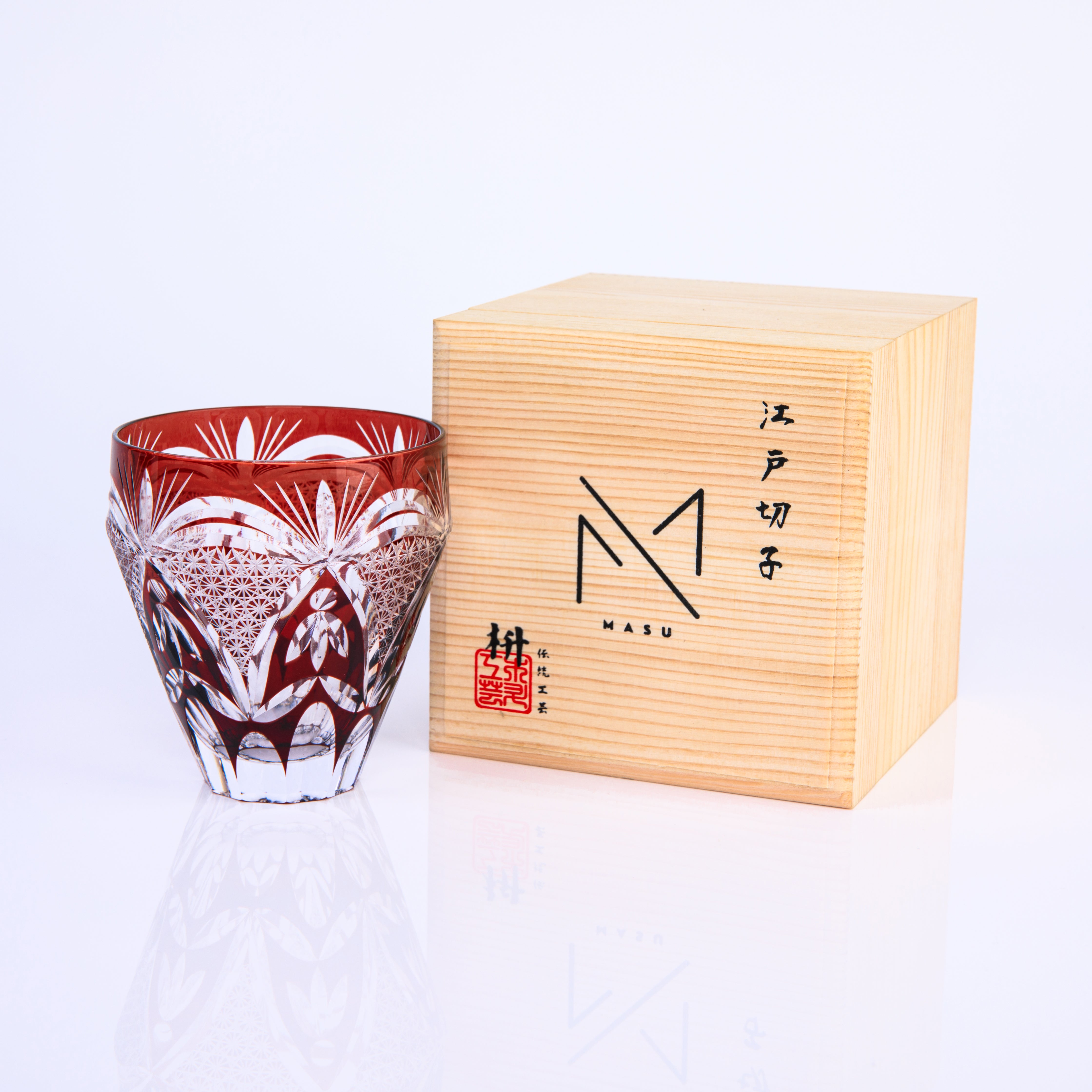 Edo Kiriko Handcrafted Kohaku Sakura Whisky Glass Collection