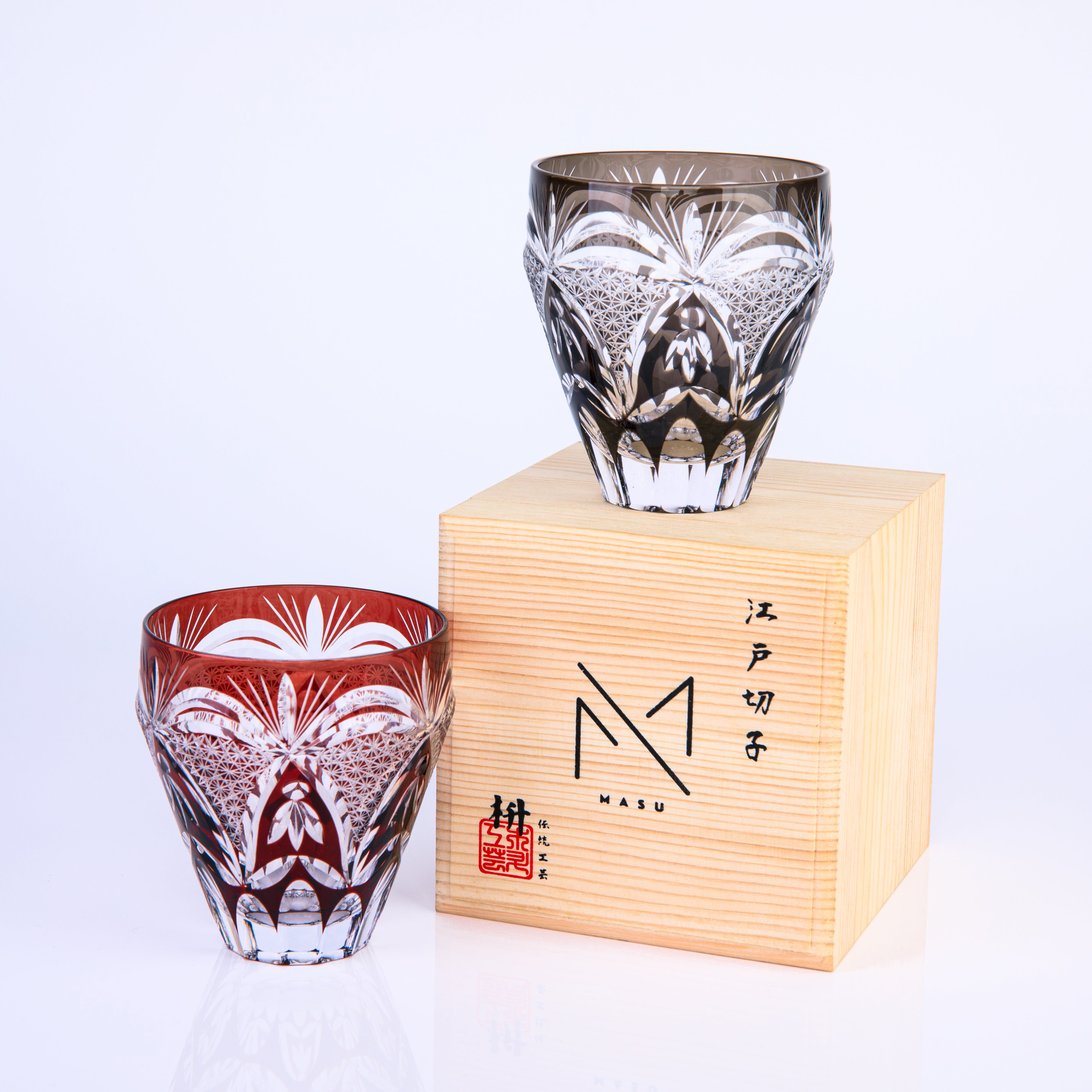 Edo Kiriko Handcrafted Kohaku Sakura Whisky Glass Collection