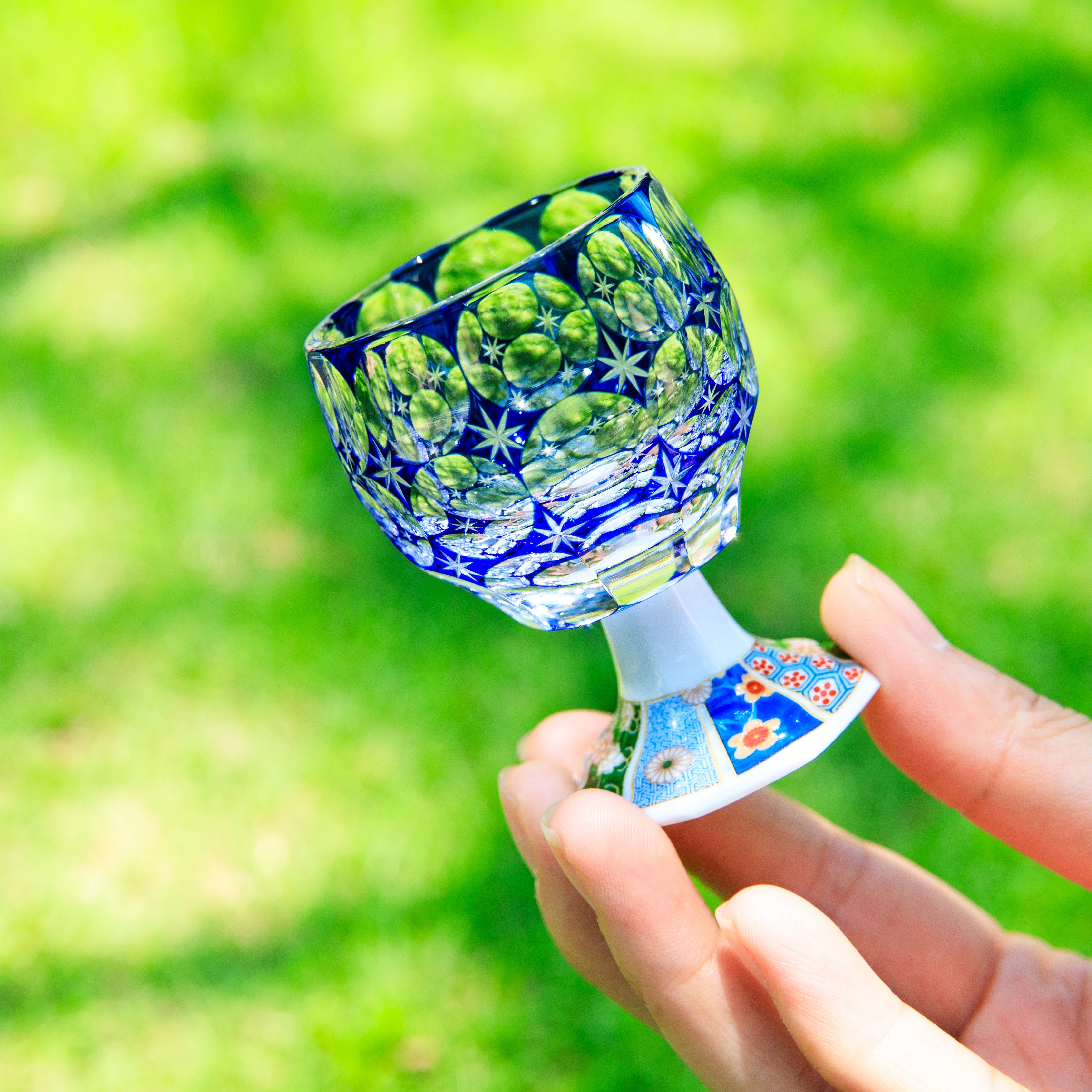 Edo Kiriko Handcrafted Takadaka Komon Goblet Glass Collection