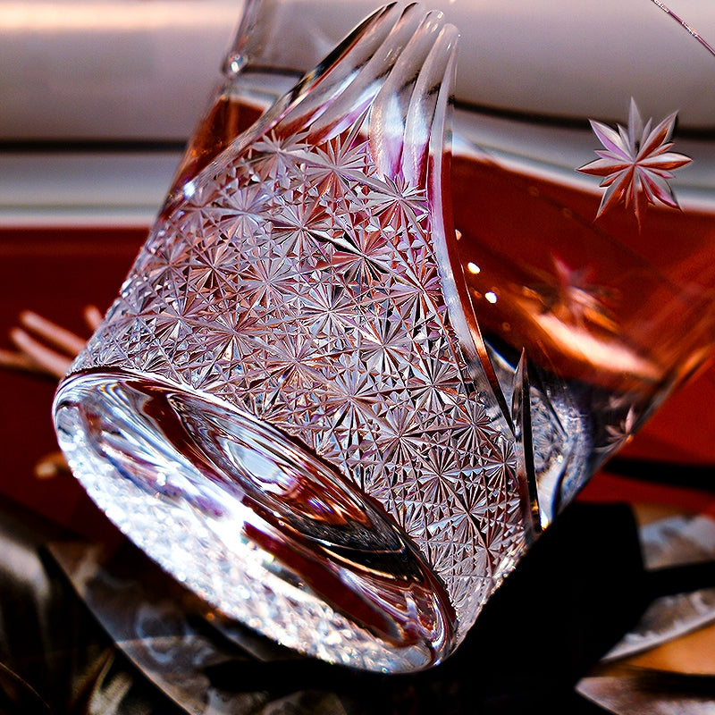 Edo Kiriko Handcrafted Fuji no Mine Whisky Glass With Wooden Box