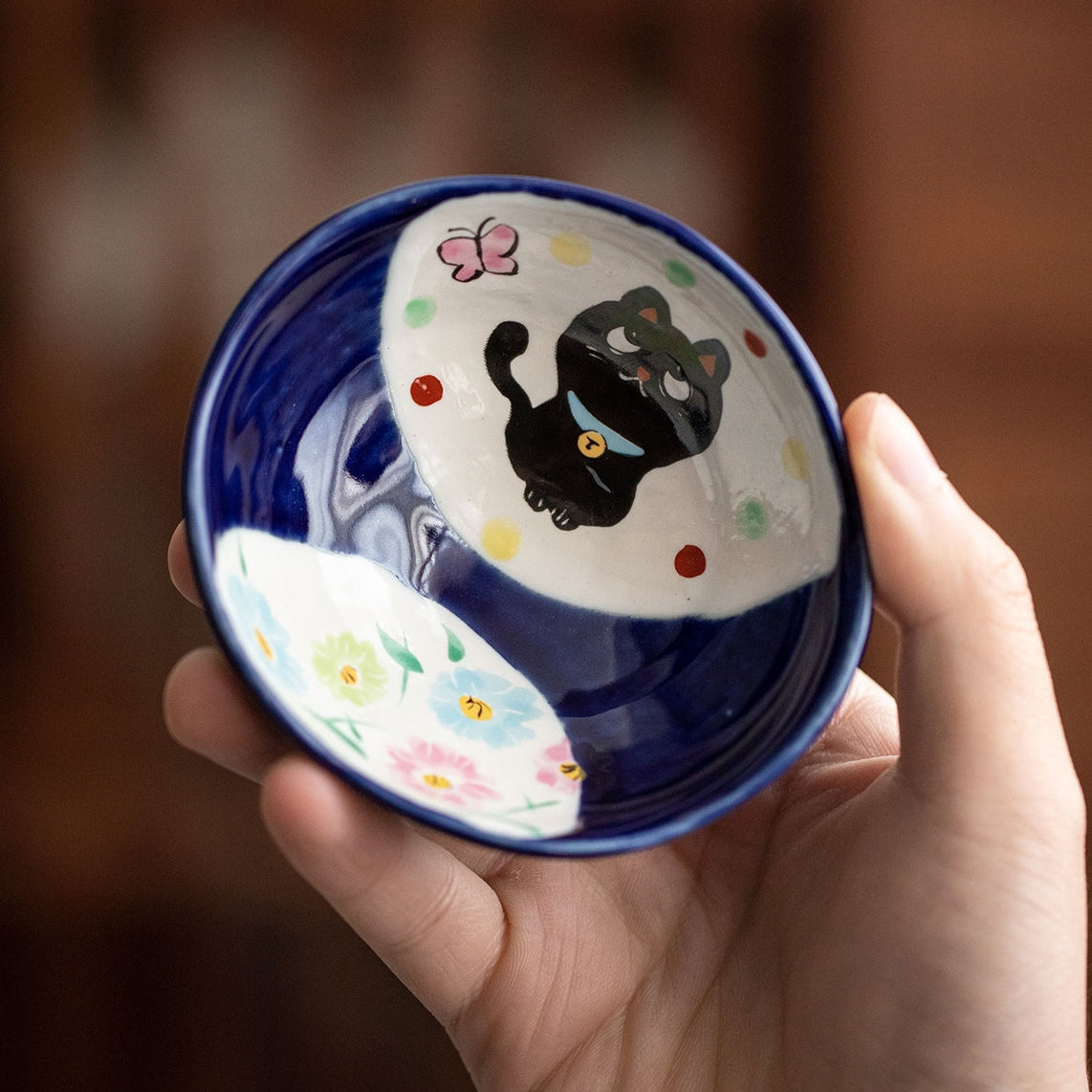 Ensemble de six bols Kobachi en céramique Ryochen Keshiki de Mino Ware avec boîte en bois