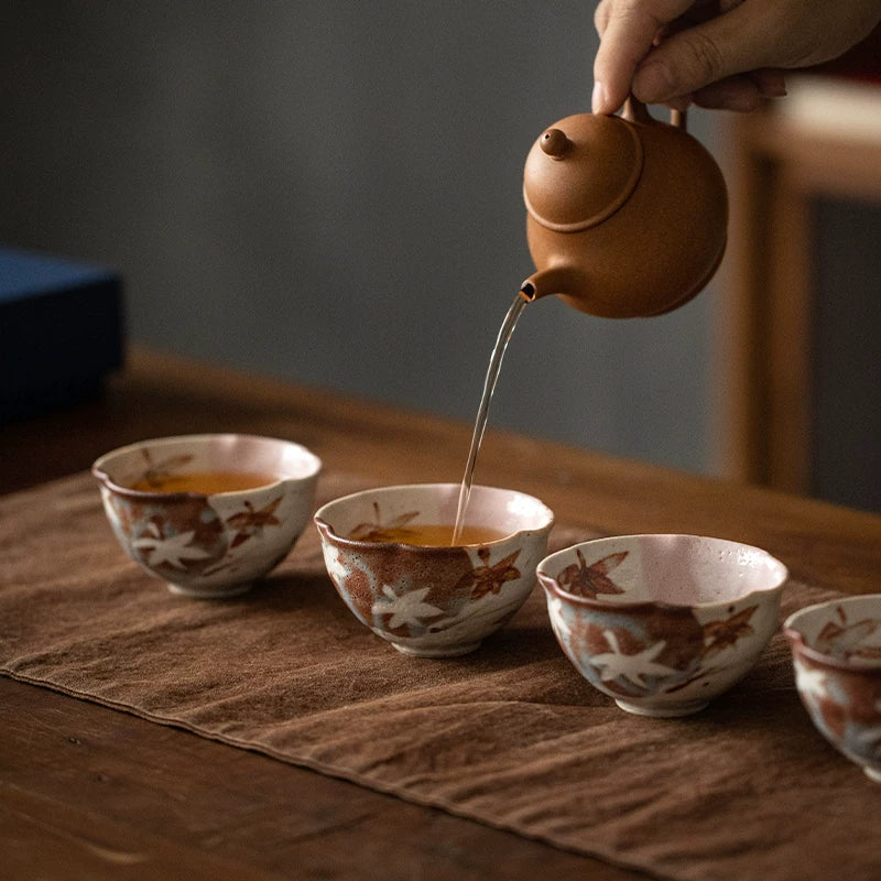 Ensemble de cinq bols Kobachi en céramique fait à la main Momiji de Shino Ware