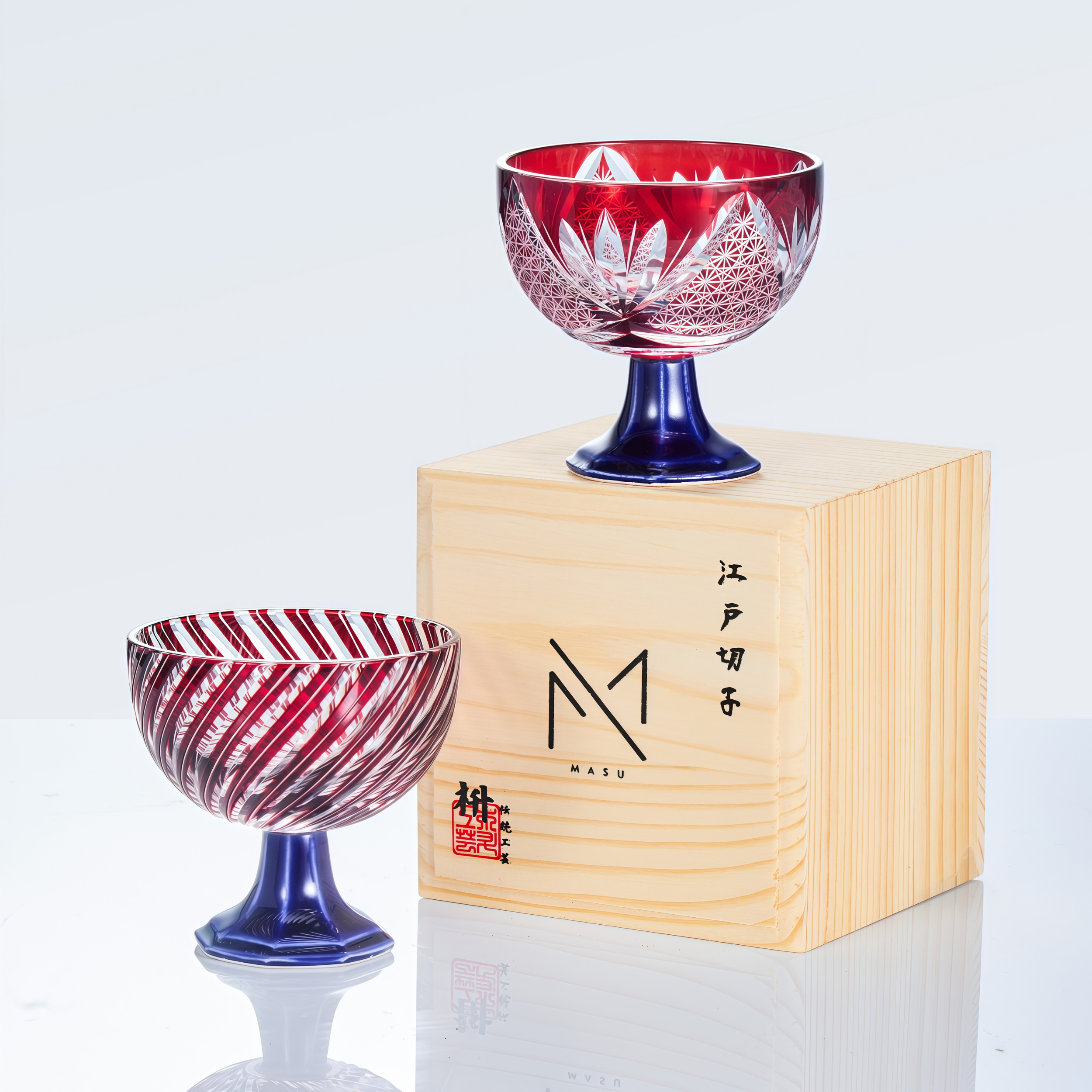 Edo Kiriko Handcrafted Takadai Komon Sake Glass Collection