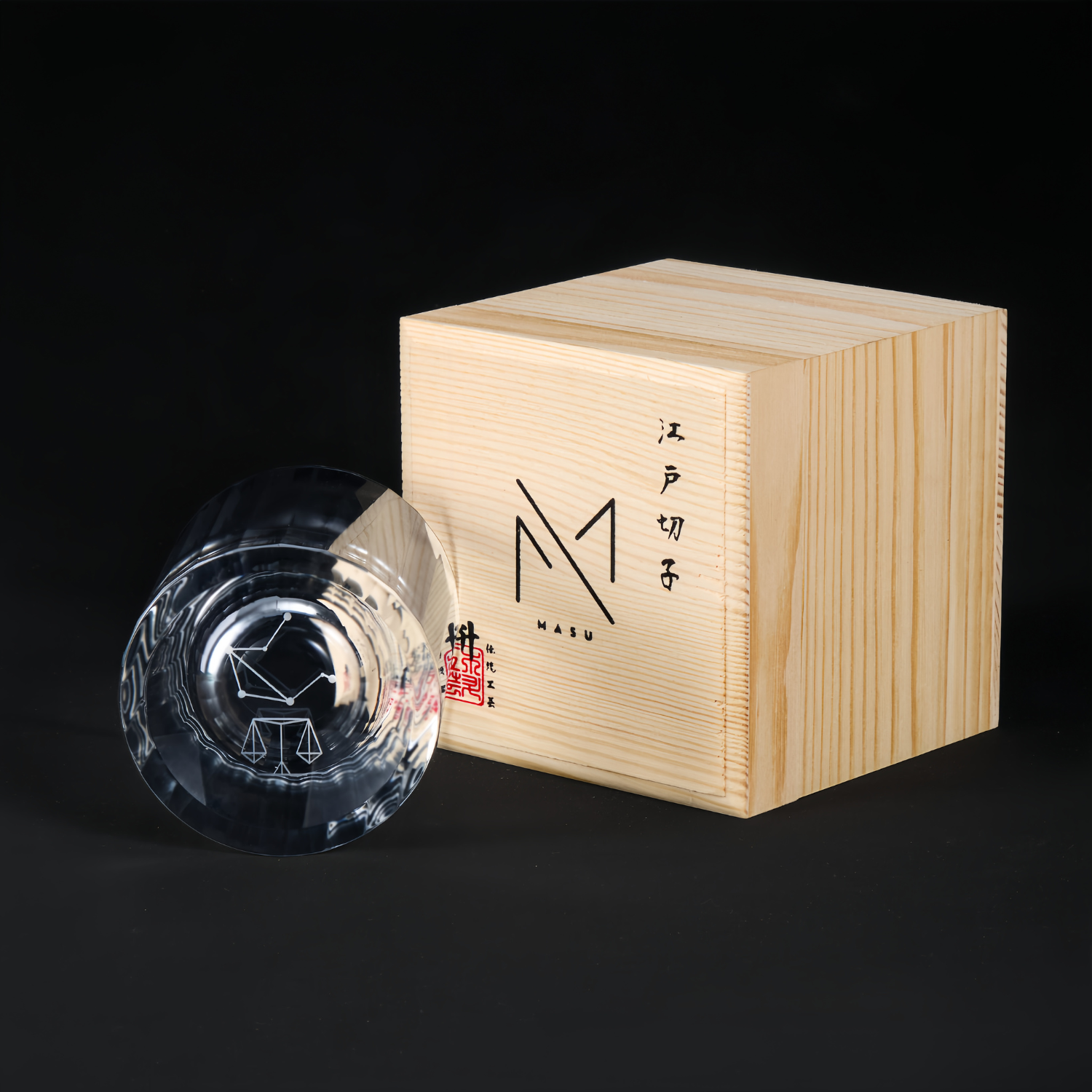 Edo Kiriko Handcrafted Zodiac Constellation Whisky Glass Collection With Wooden Box