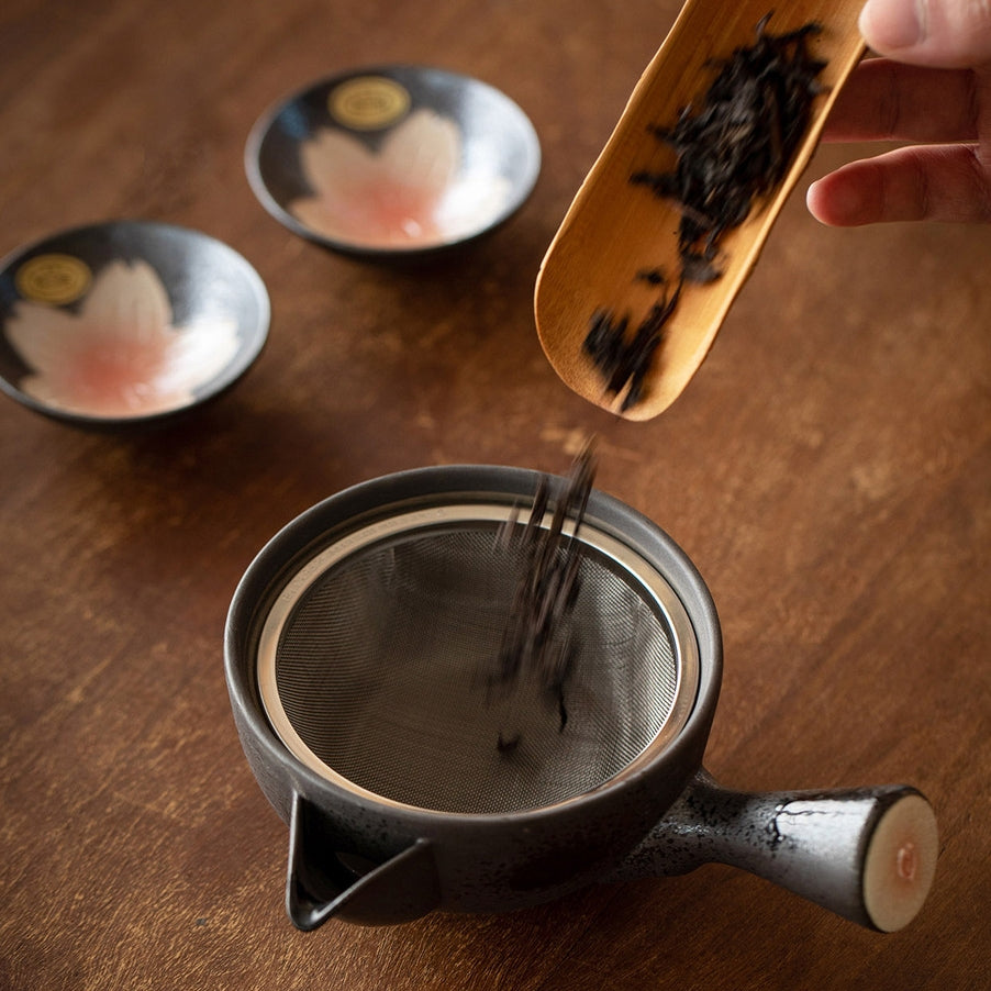 Ensemble de thé en céramique Yohen Sakura fait à la main de Arita Ware avec boîte en bois