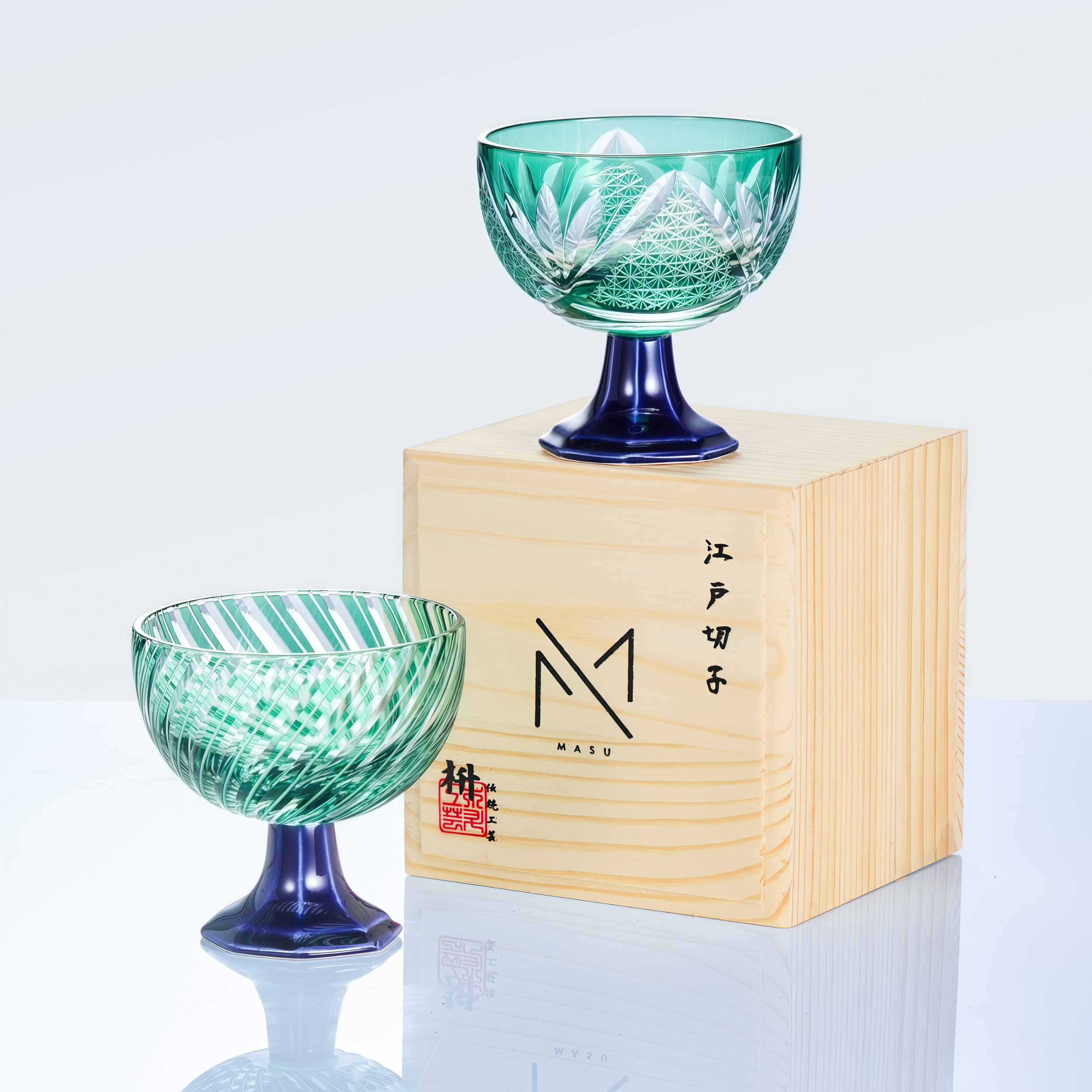 Edo Kiriko Handcrafted Takadai Komon Sake Glass Collection