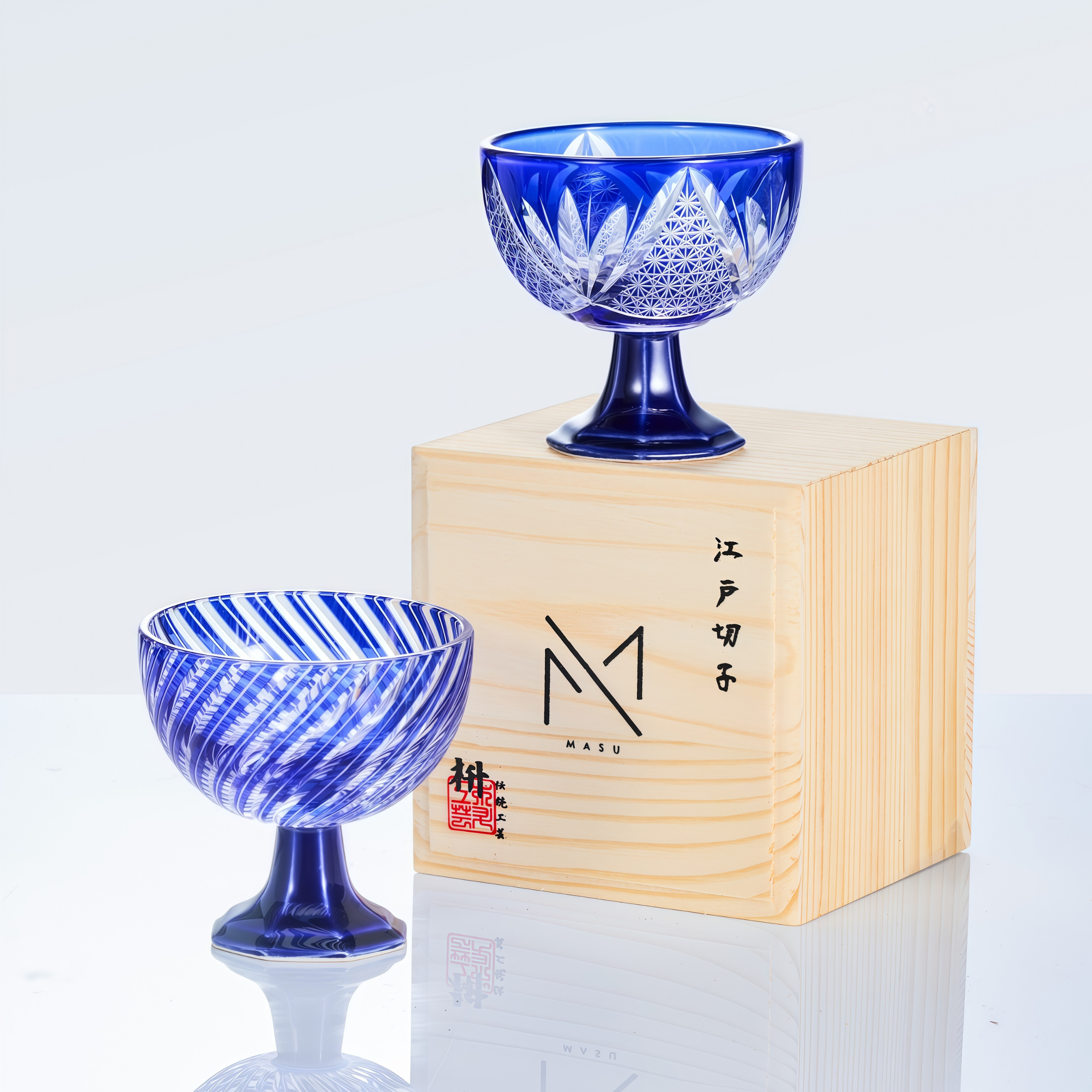 Edo Kiriko Handcrafted Takadai Komon Sake Glass Collection