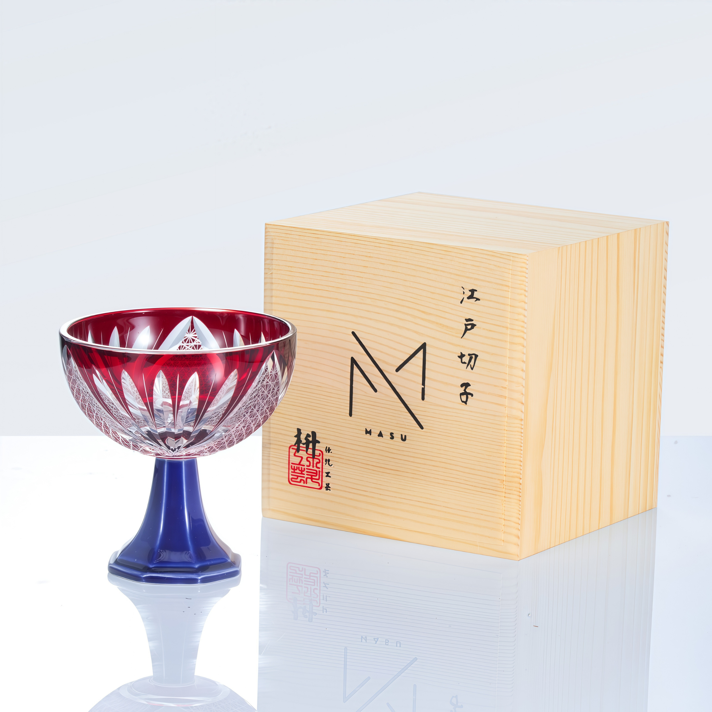 Edo Kiriko Handcrafted Takadai Komon Grand Sake Glass Collection