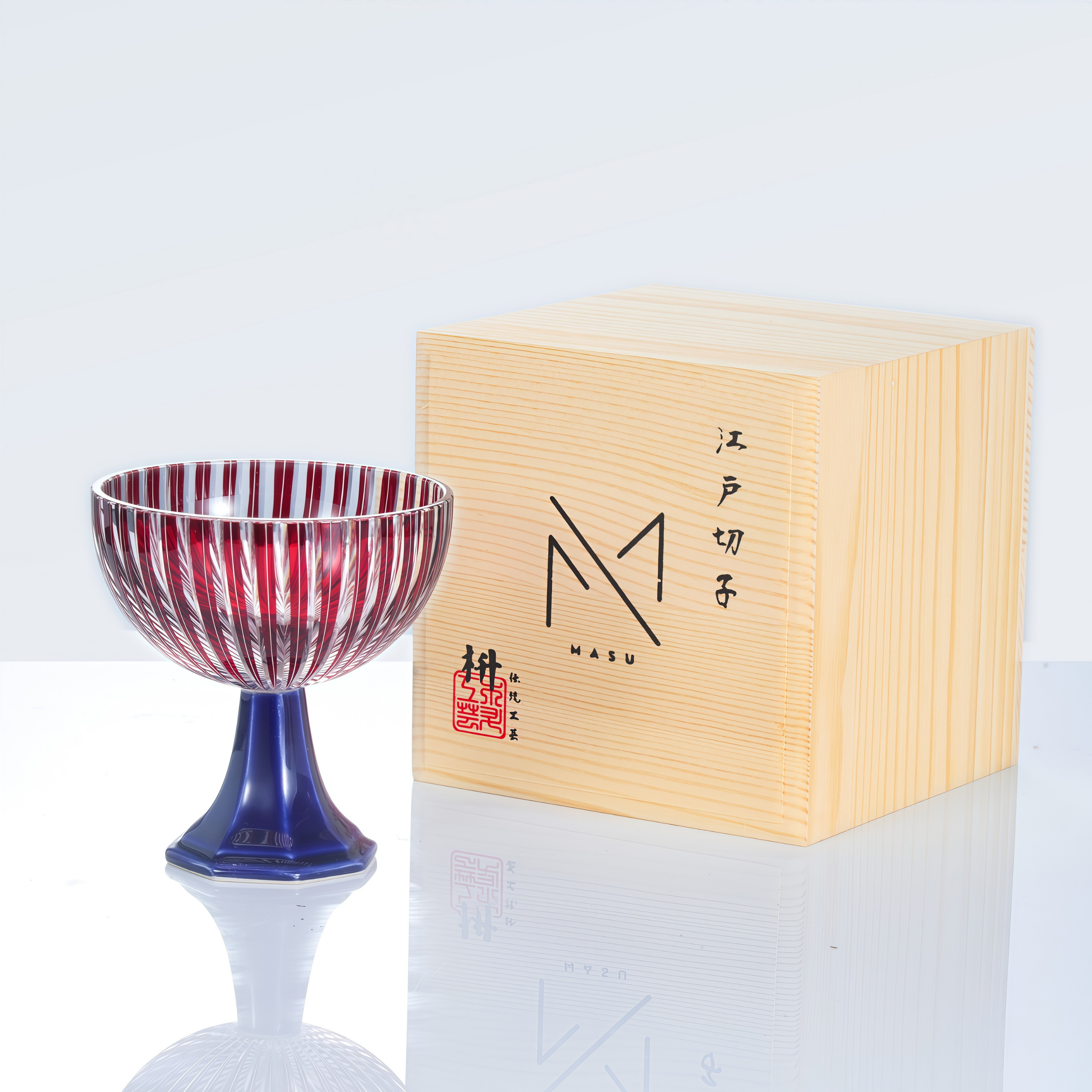 Edo Kiriko Handcrafted Takadai Komon Grand Sake Glass Collection