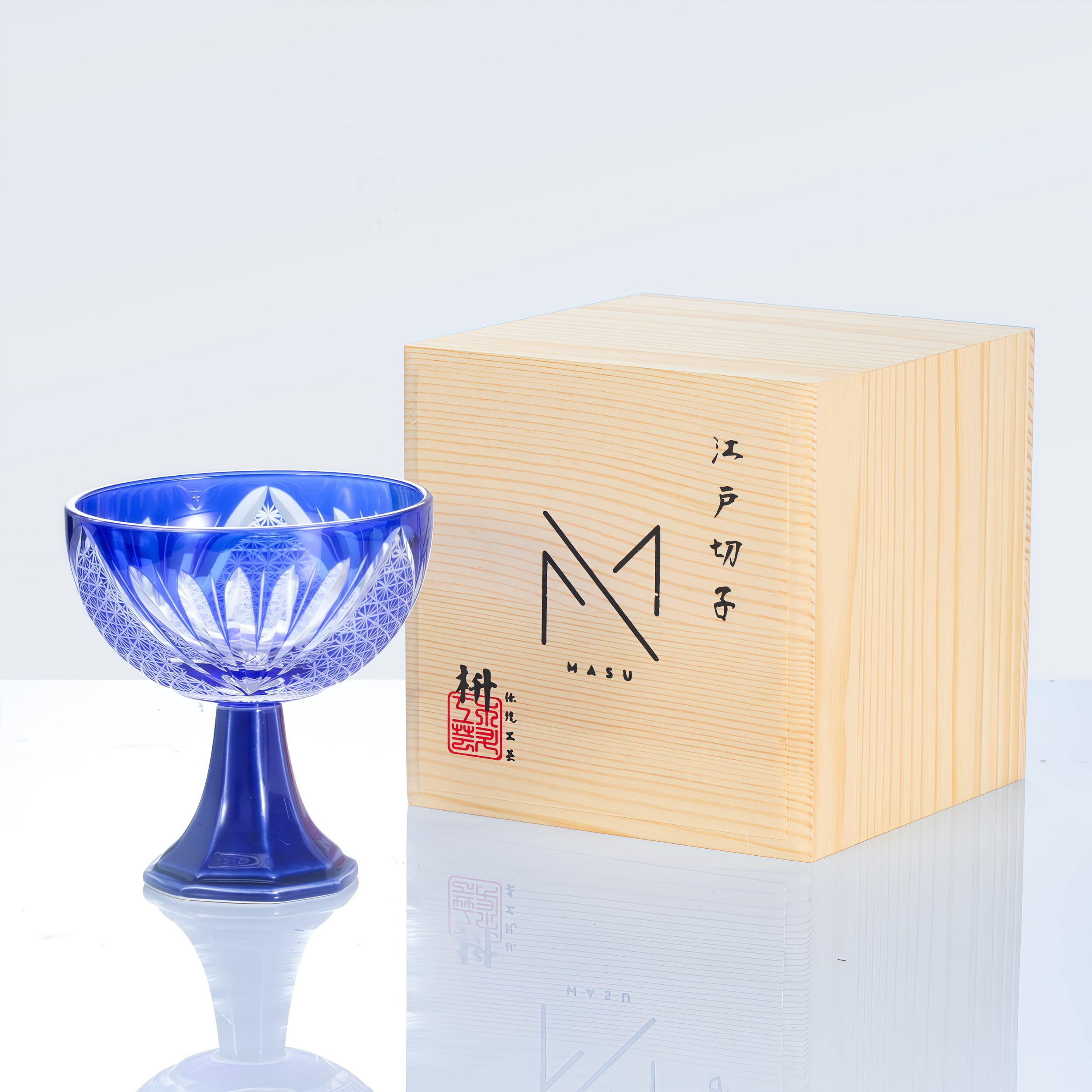 Edo Kiriko Handcrafted Takadai Komon Grand Sake Glass Collection