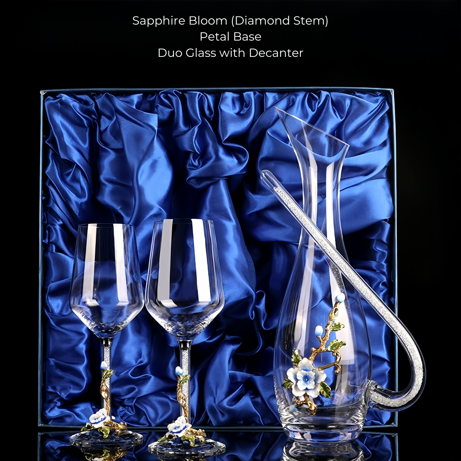 Metallic Flower Crystal Wine Glasses with Decanter Suitcase Set