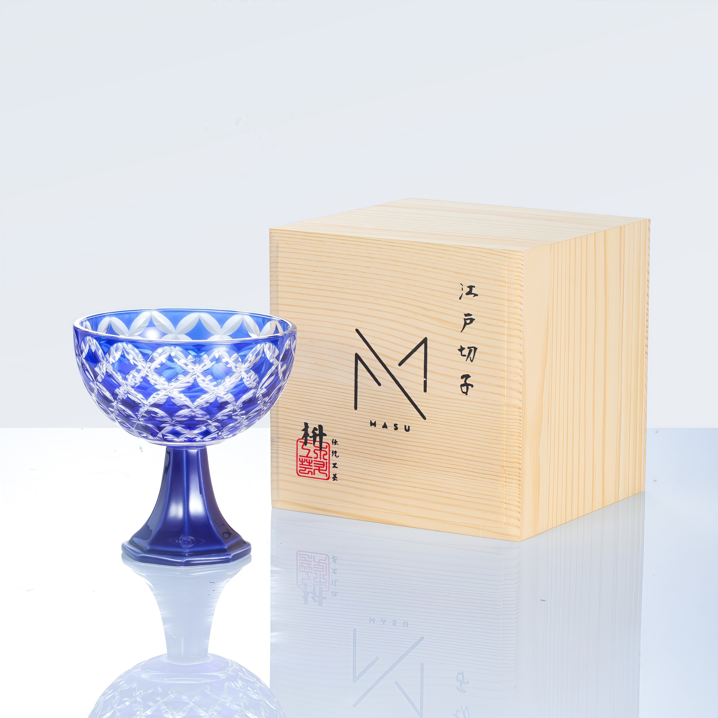 Edo Kiriko Handcrafted Takadai Komon Grand Sake Glass Collection