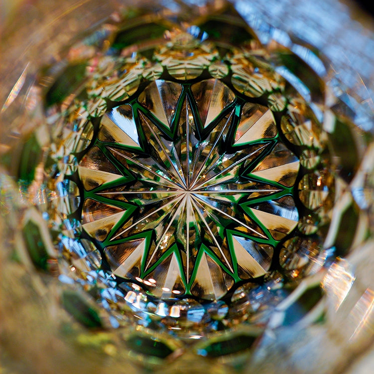 Edo Kiriko Handcrafted Emerald Fluorite Whisky Glass With Wooden Box